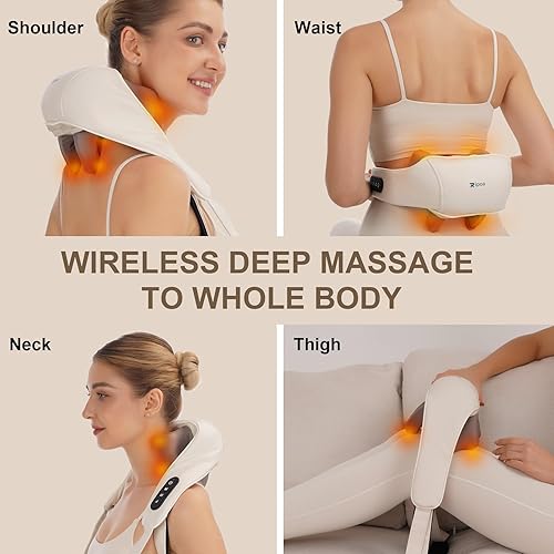 Miniatura 2 de Masajeador eléctrico de cuello y hombros con calor, inalámbrico para amasar la espalda, trapecio Shiatsu, almohadas de masaje para aliviar el dolor
