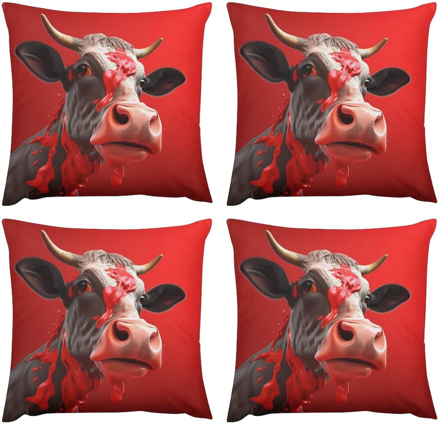 Zippered Pillow Cover, Pillow Protector, Funny Animals Printed Pillow Cover of 4, Pillow Not Included