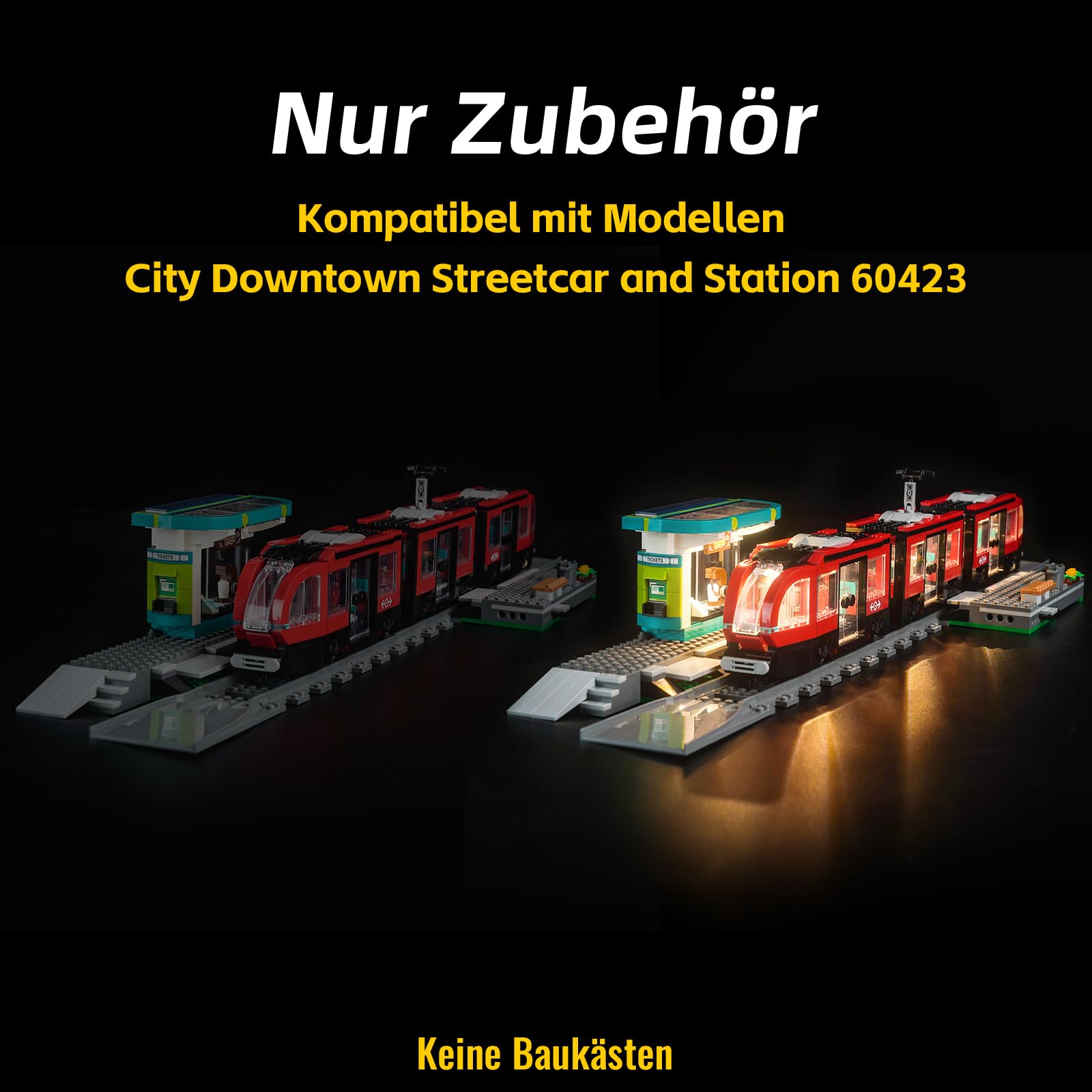Zestaw lampek LED kompatybilny z Lego Downtown Streetcar i Station (bez modelu), dekoracyjne oświetlenie tramwaju 60423 City z przystankiem zabawkowym kreatywnym