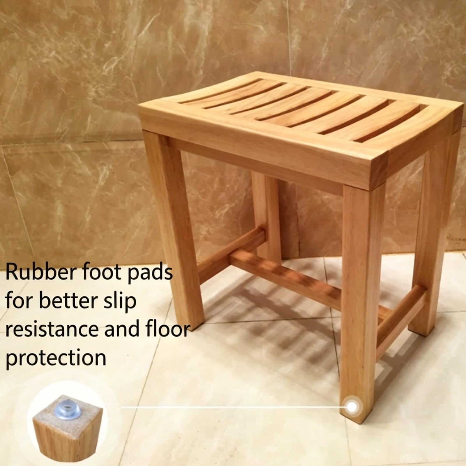 Genérico Taburete Baño Madera,Silla Ducha Personas Mayores,banqueta Baño Impermeable para Baño,Silla Ducha Teca para SPA, Sauna Y Interior,42 × 28 × 43cm