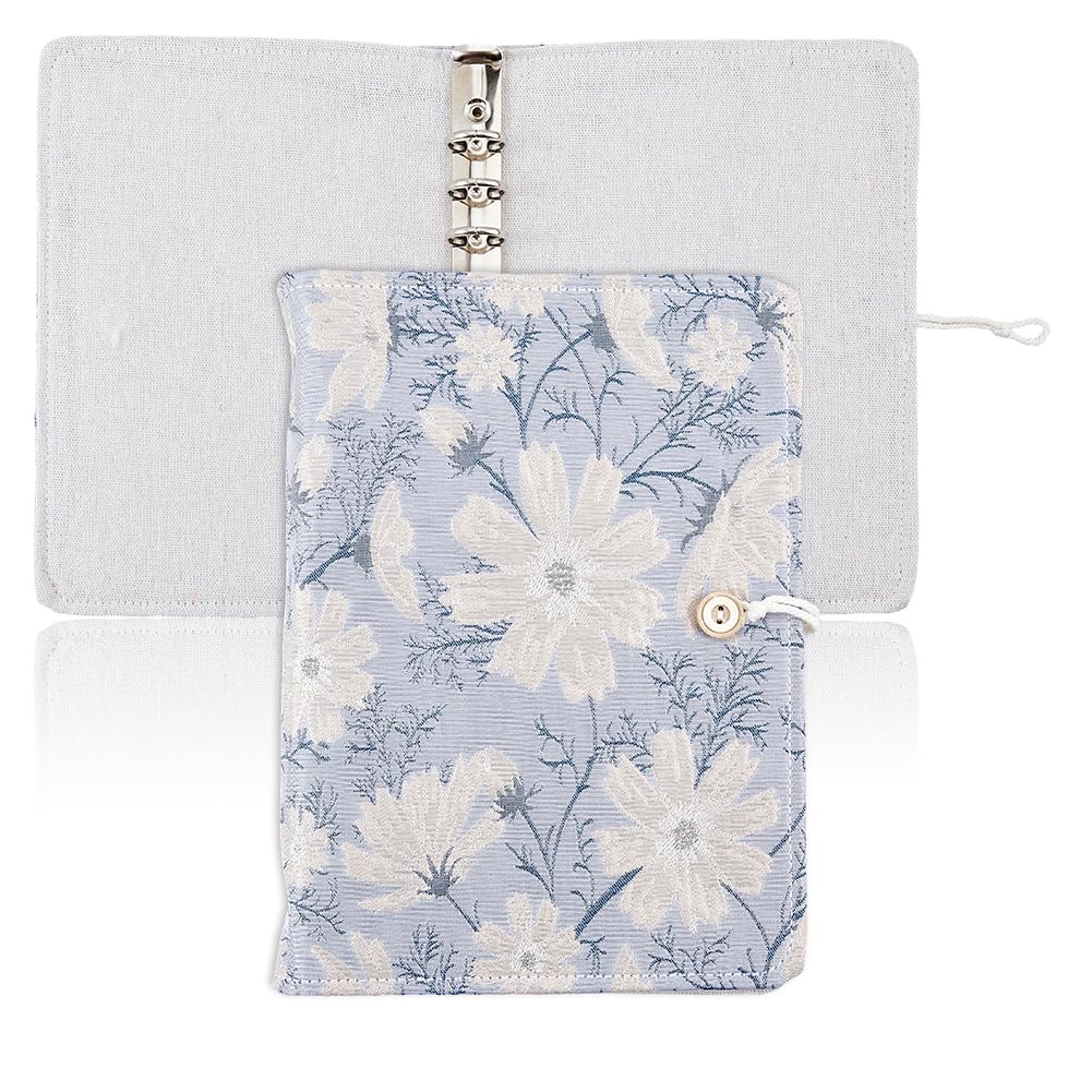 SUPERFINDINGS A5 Binder 6 Ring Refillable Cover Loose Leaf Personal Planner Cover with Button Blue Floral Notebook Binder for A5 Planner Inserts Refill Paper(No Refill Paper) — image 1