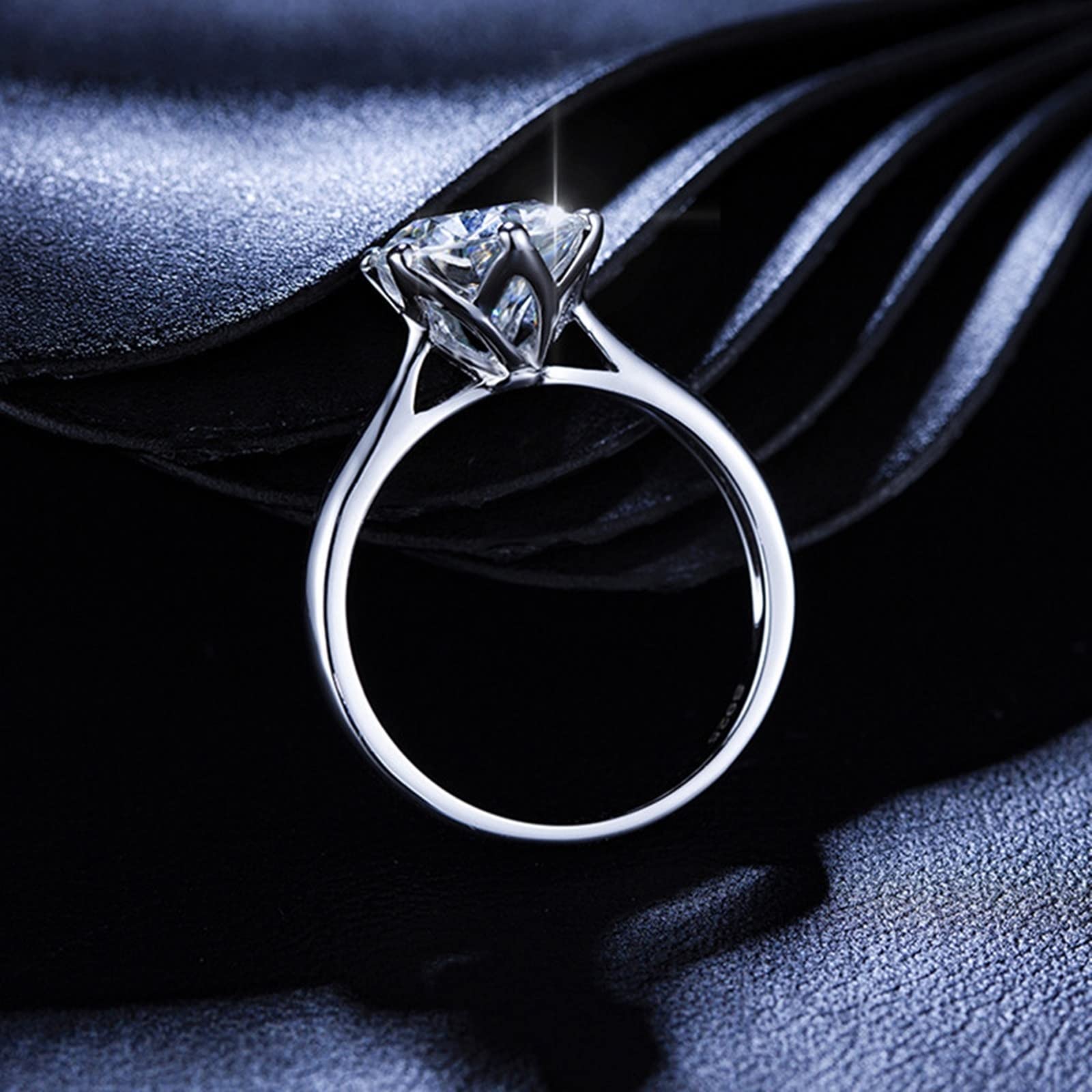 Anello di fidanzamento in oro bianco 18 carati, anelli di fidanzamento forma rotonda bianca sei artigli corona anelli moissanite regali per le donne