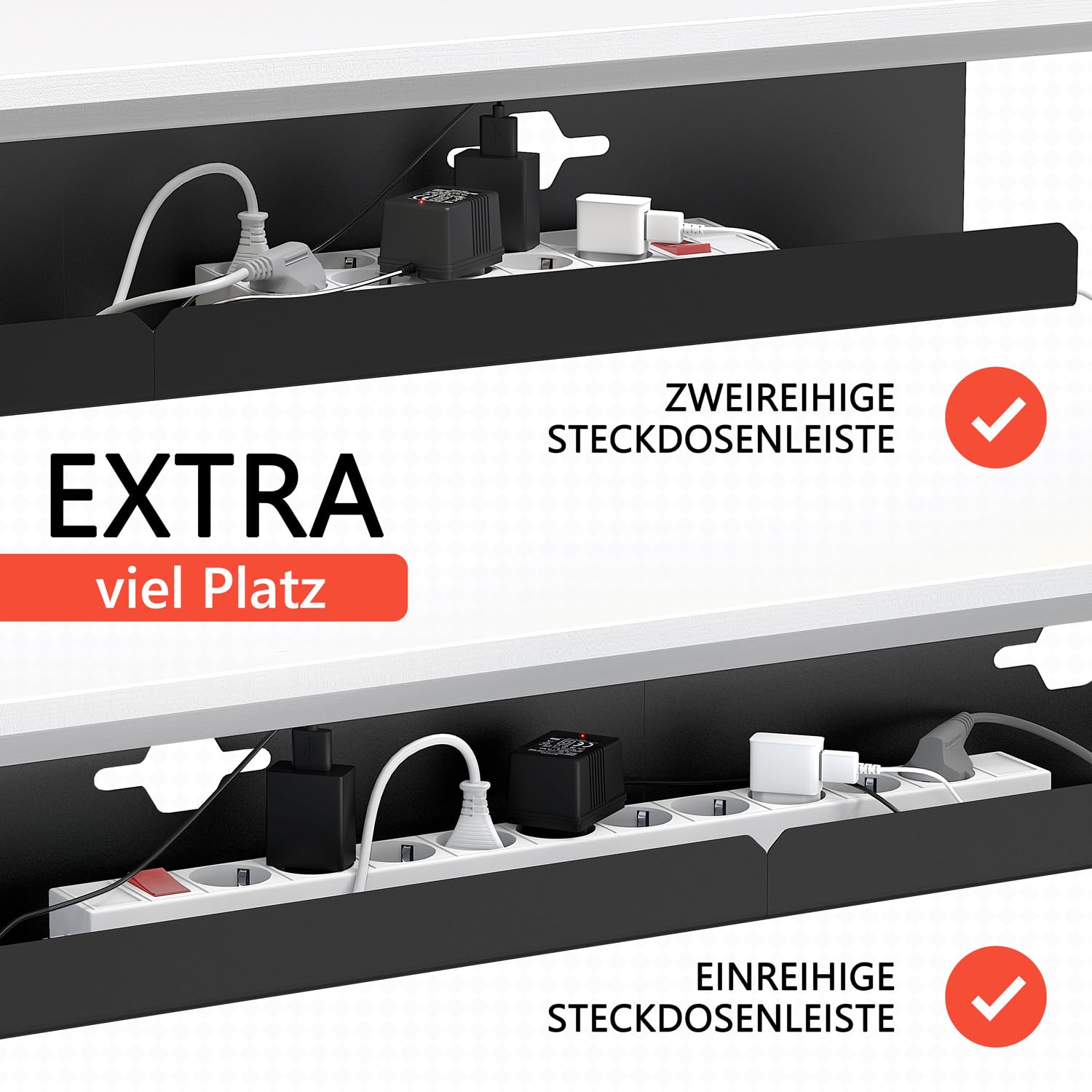 iVengo® XL kanał kablowy biurko z atestem TÜV [2x50cm] do idealnego zarządzania kablami - przestronne kanał kablowy pod biurko [zestaw 2] - solidna i elegancka wanna kablowa – czarny matowy