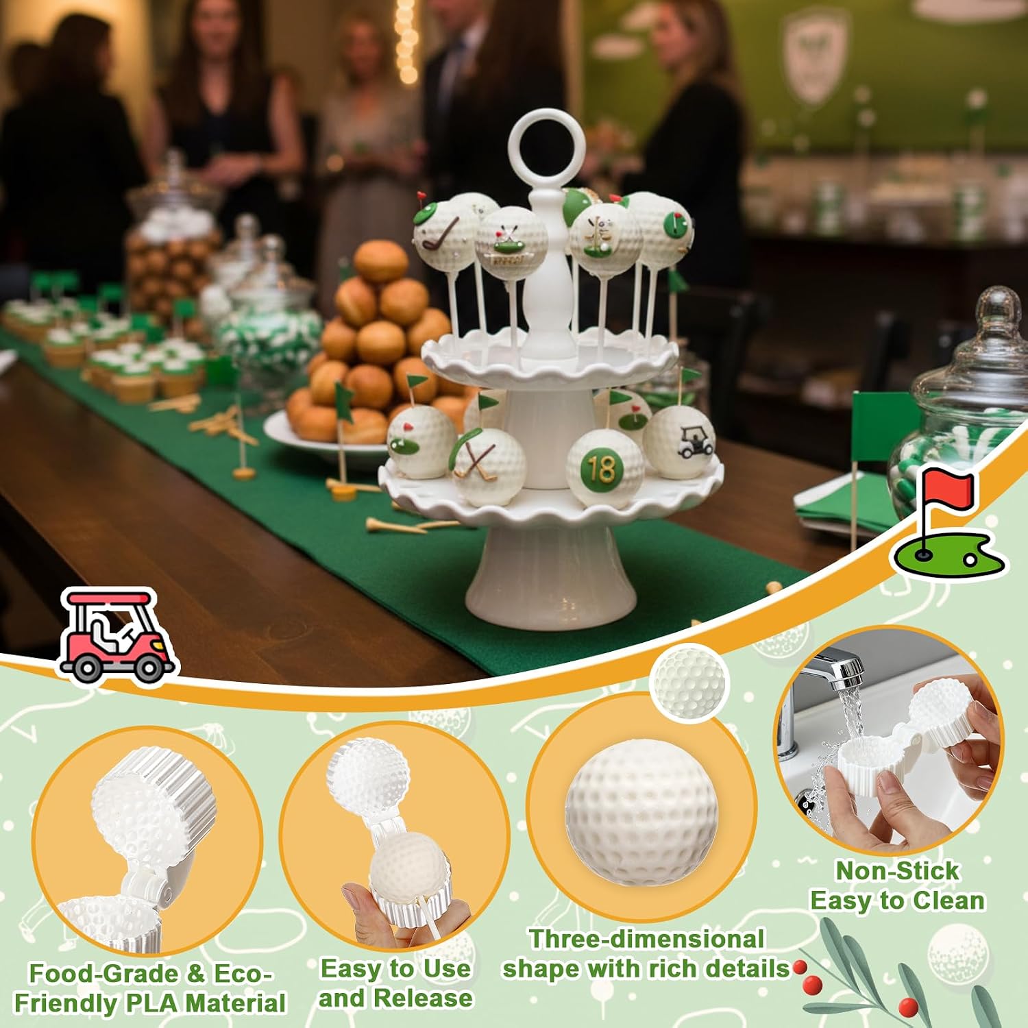 2 Pcs Golf Ball Cake Pop Mold with 100 Sticks, Golf Balls Mold image 4