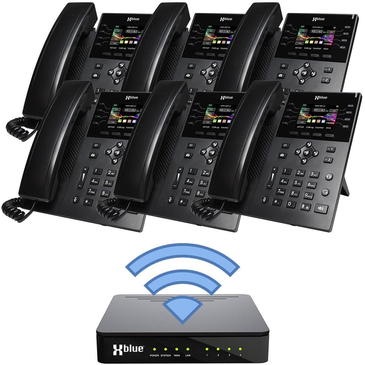 XBLUE Wireless QB1 Small Business Phone System Bundle with (6) IP8g VoIP Phones - Includes Auto Attendant, Voicemail, Remote Worker Extensions, Caller ID, Conference, Paging & Intercom