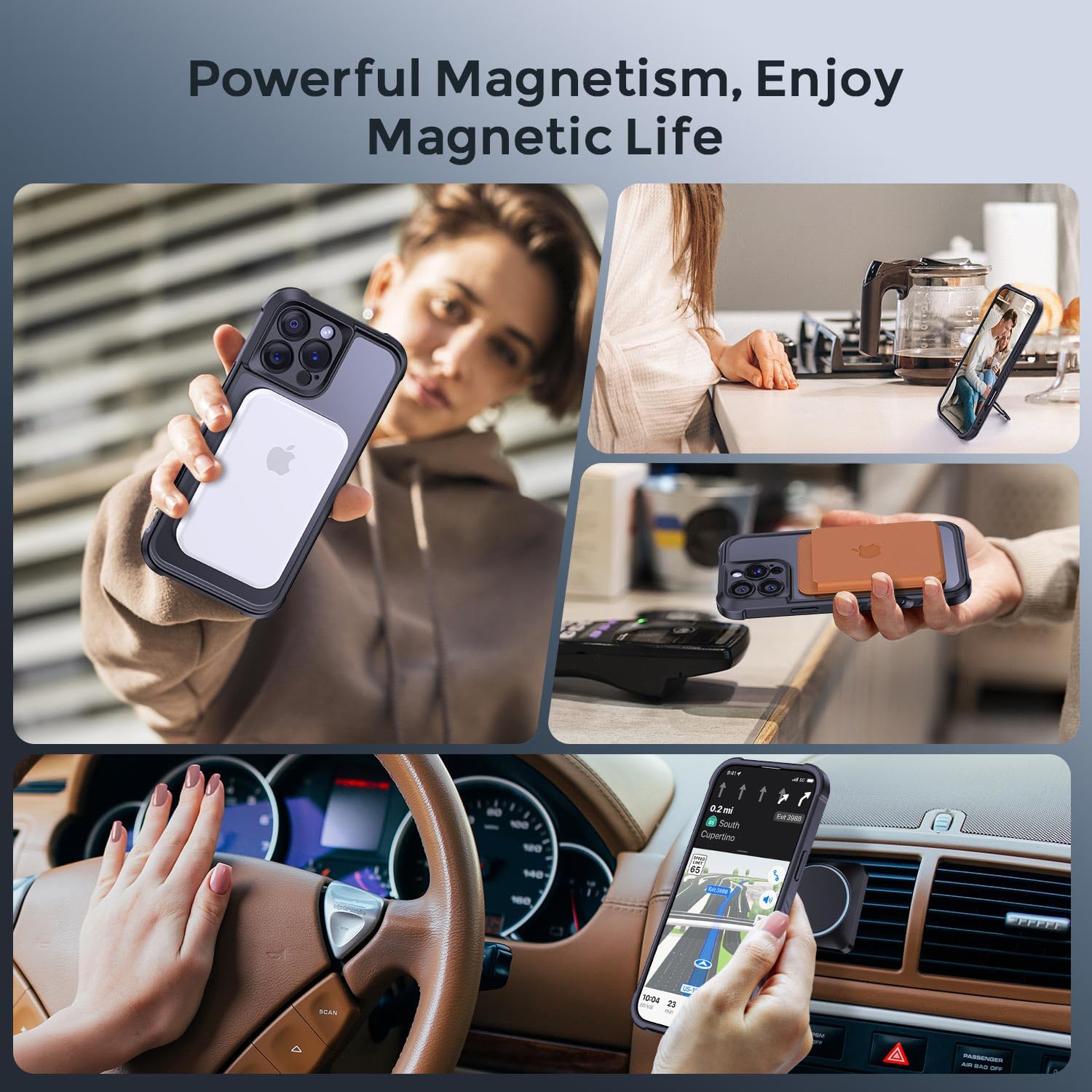 MOCCA Design for iPhone 16 Pro Max Case with Magnetic Invisible Stand [Full Camera Protection] [Compatible with Magsafe] Military Drop Shockproof Translucent Matte Phone Case Cover 6.9",Black