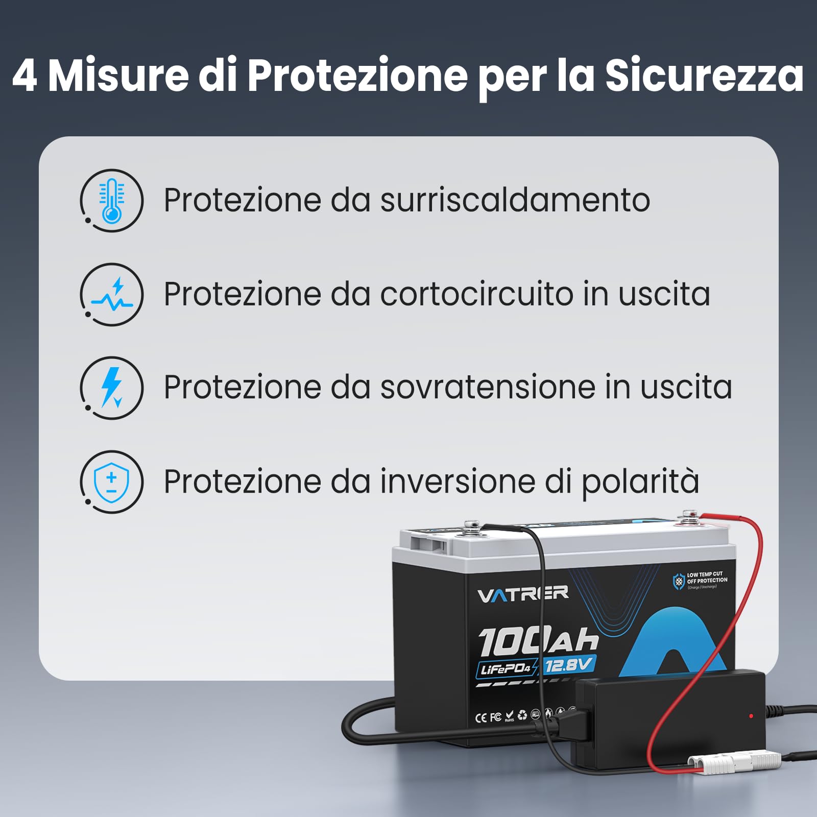 VATRER POWER 14.6V 10A Caricabatterie LiFePO4 Intelligente Caricabatterie AC-DC Perfetto per la Ricarica di Batterie LiFePO4 da 12V, Supporta la Ricarica Rapida | Caricabatterie intelligente AC-DC con ricarica rapida, progettato per batterie LiFePO4 12V c
