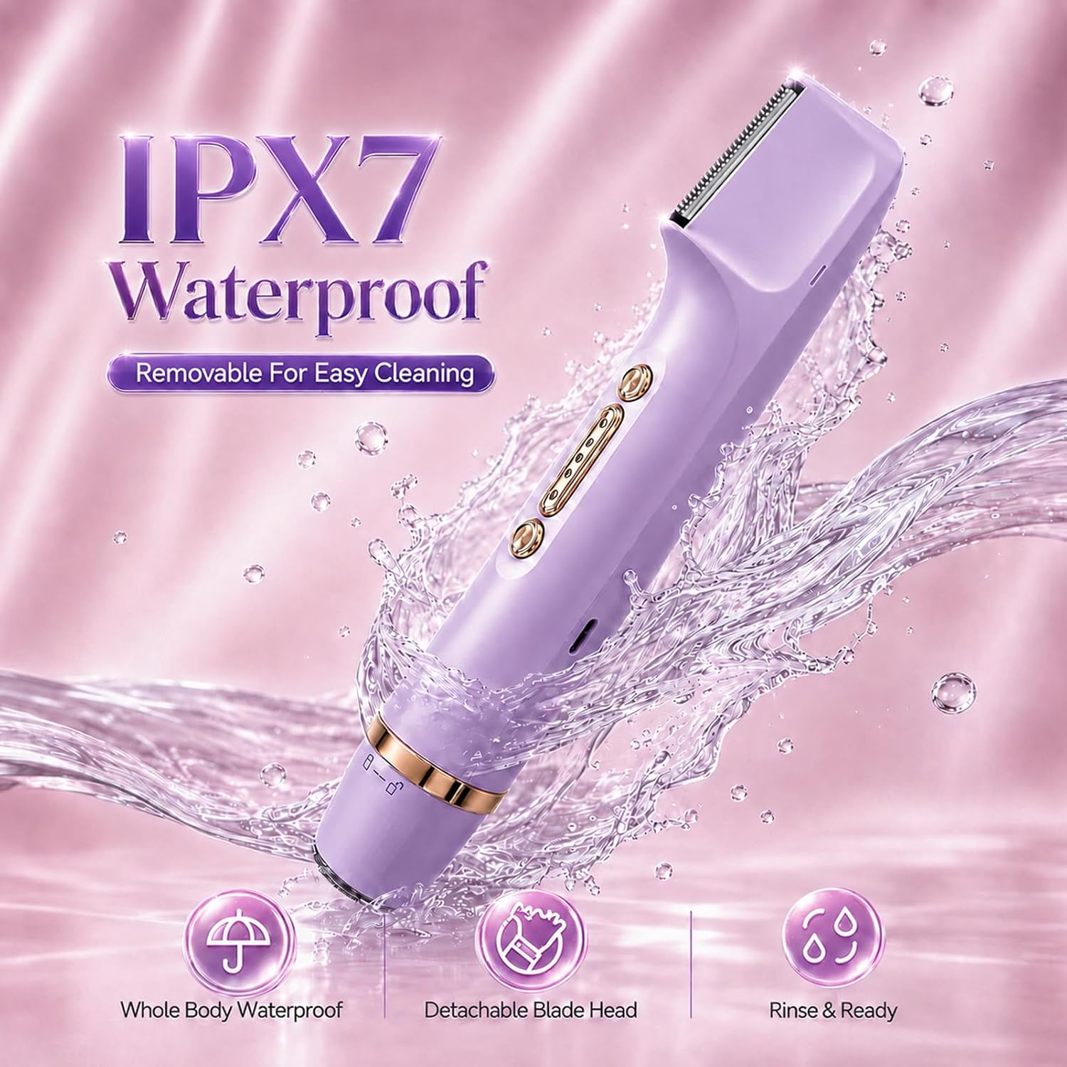 Bikini Trimmer for Women, Dual Head Electric Razor for Women, IPX7 Waterproof & Painless Bikini and Body Shaver, Pubic Hair Trimmer for Women Cordless Electric Shaver for Legs, Face & Underarms