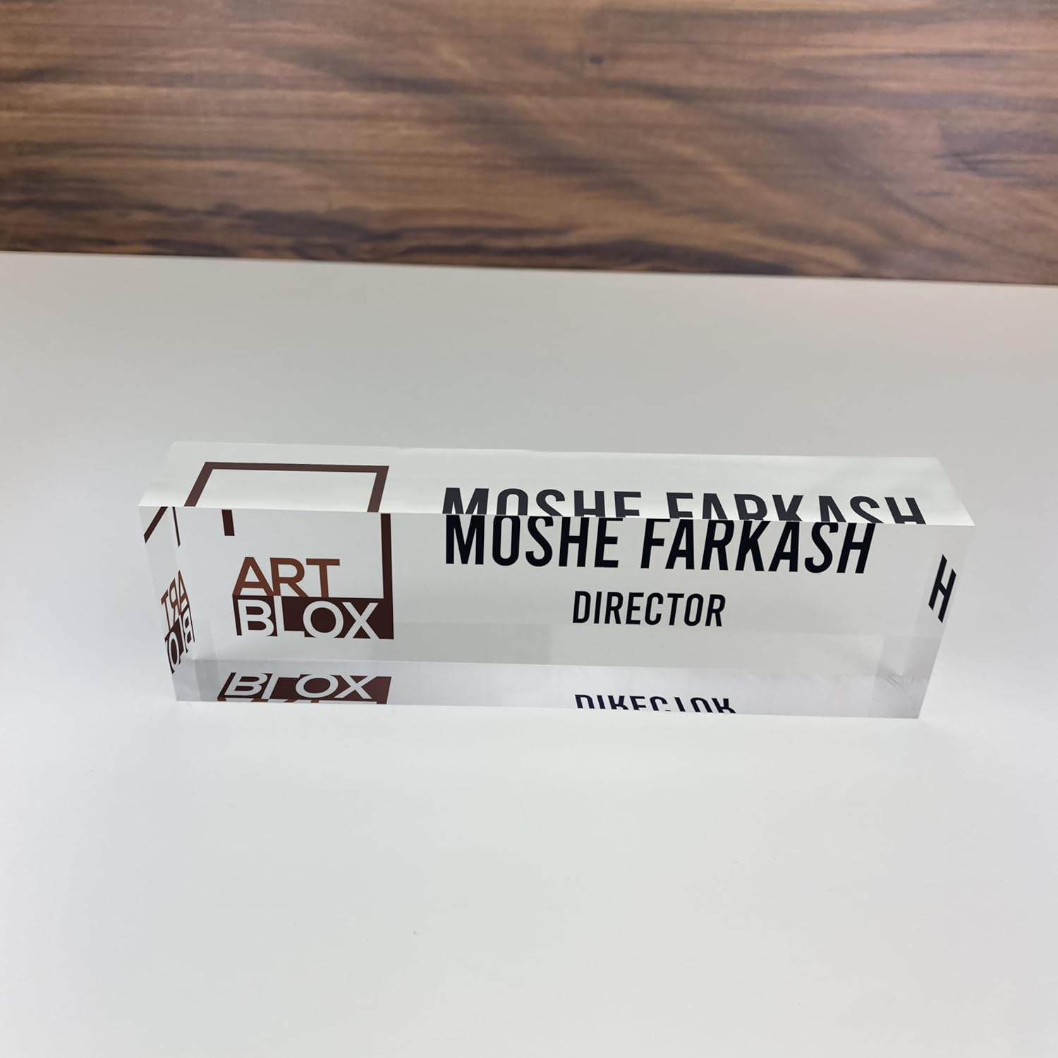 Artblox Office Desk Name Plate Personalized | Custom Name Plates for Desks with Your Logo On Clear Acrylic Glass - (8" x 2.5")