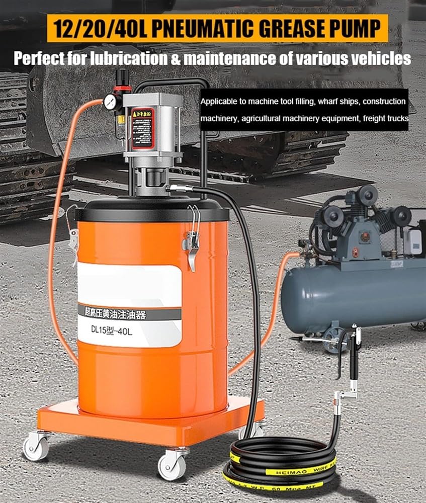 Pompa smarowa napędzana powietrzem 20 l, pneumatyczna pompa wiadro smaru z ciśnieniowym wężem hydraulicznym i smarownicą, 0,85 l/min, 30-40 MPa, stosunek ciśnienia 50:1