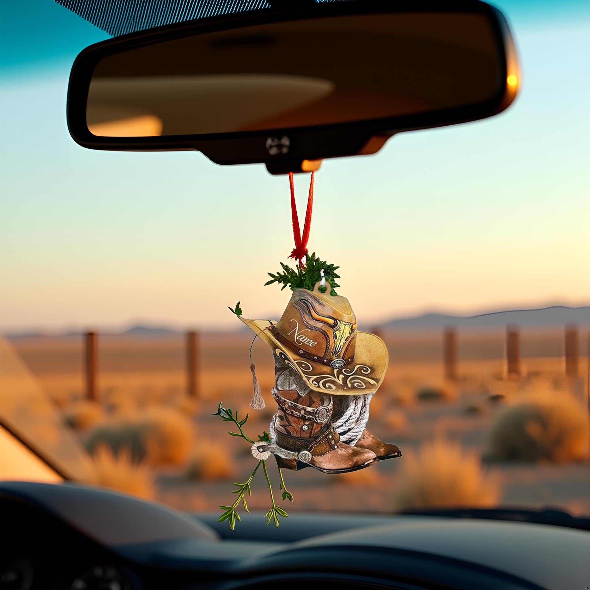 Car Ornament Boots And Hat Cowboy Hanging Ornament Ornamental Acrylic Auto Rearview Mirror Cowboy Flat Car Pendant For Home - 34