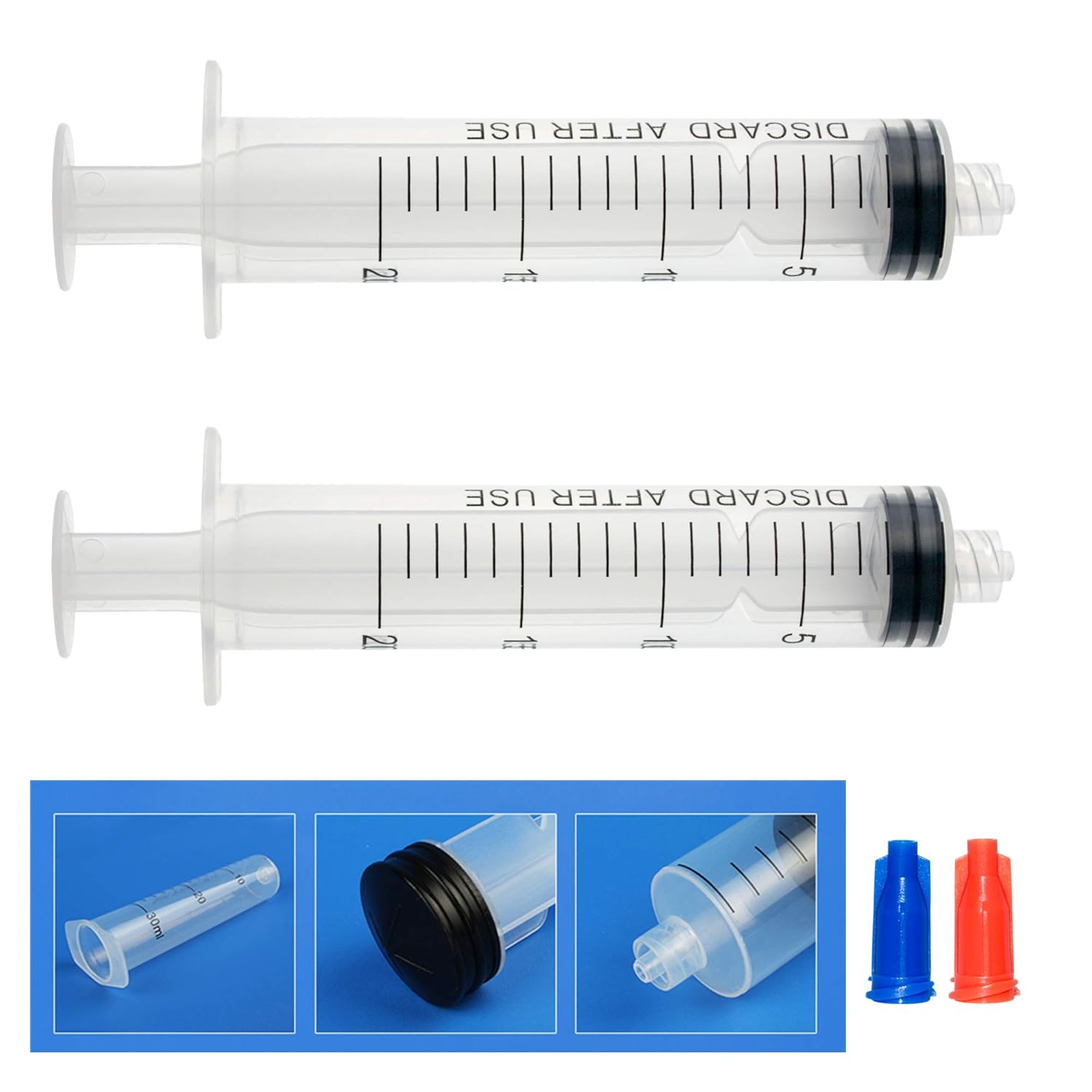 100pcs 20ml Plastic Syringes Luer Lock Syringe with Cap, 20cc Capacity