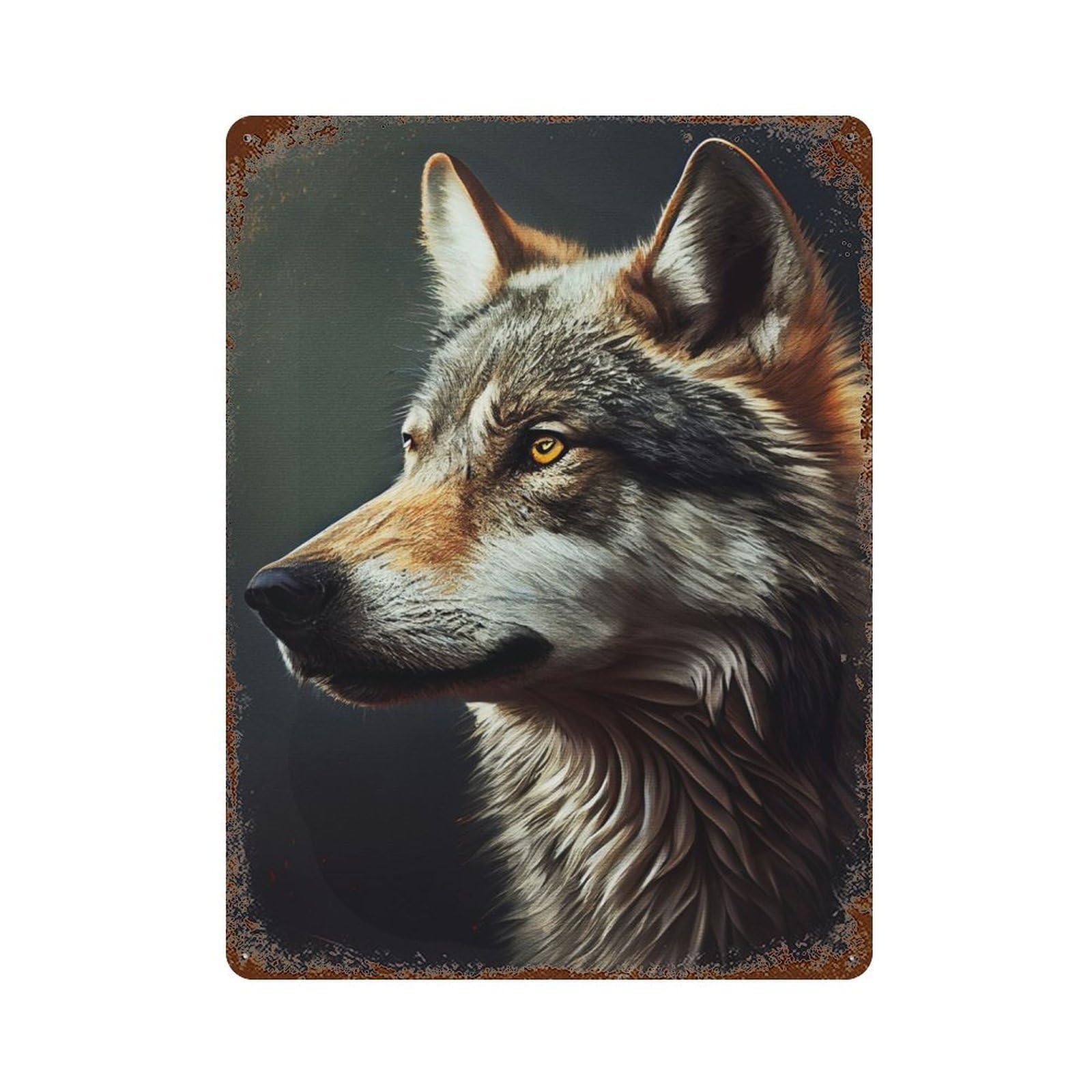 Wolf Portrait Decorative Tin Sign 15.7"x11.8", for Bistro, Counter And Cafe Decor, Classic Wall Plaque