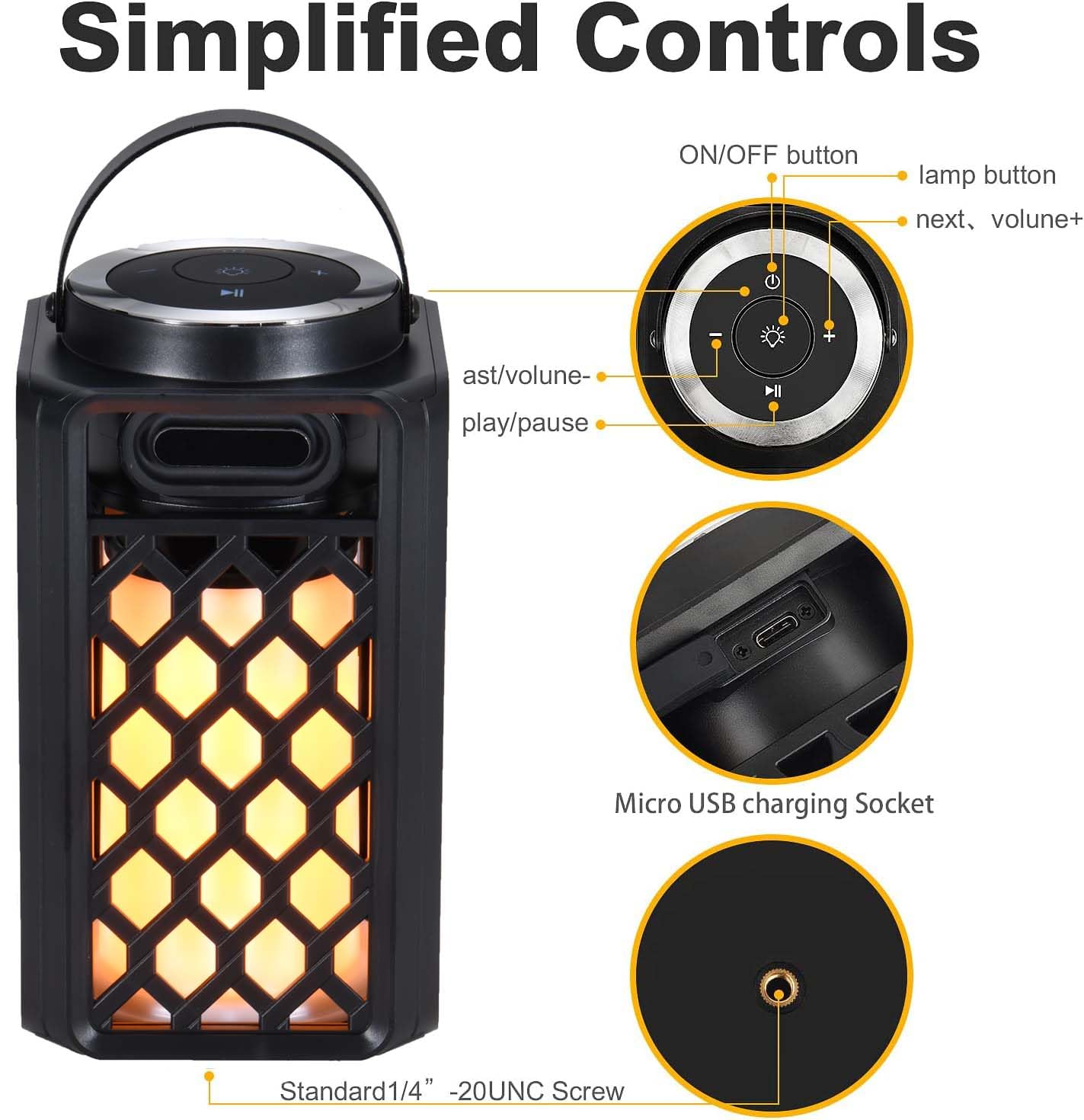 Altoparlante Bluetooth per esterni con luce fiamma, altoparlante esterno, torcia per esterni, IP65 impermeabile senza fili per terrazza, giardino.