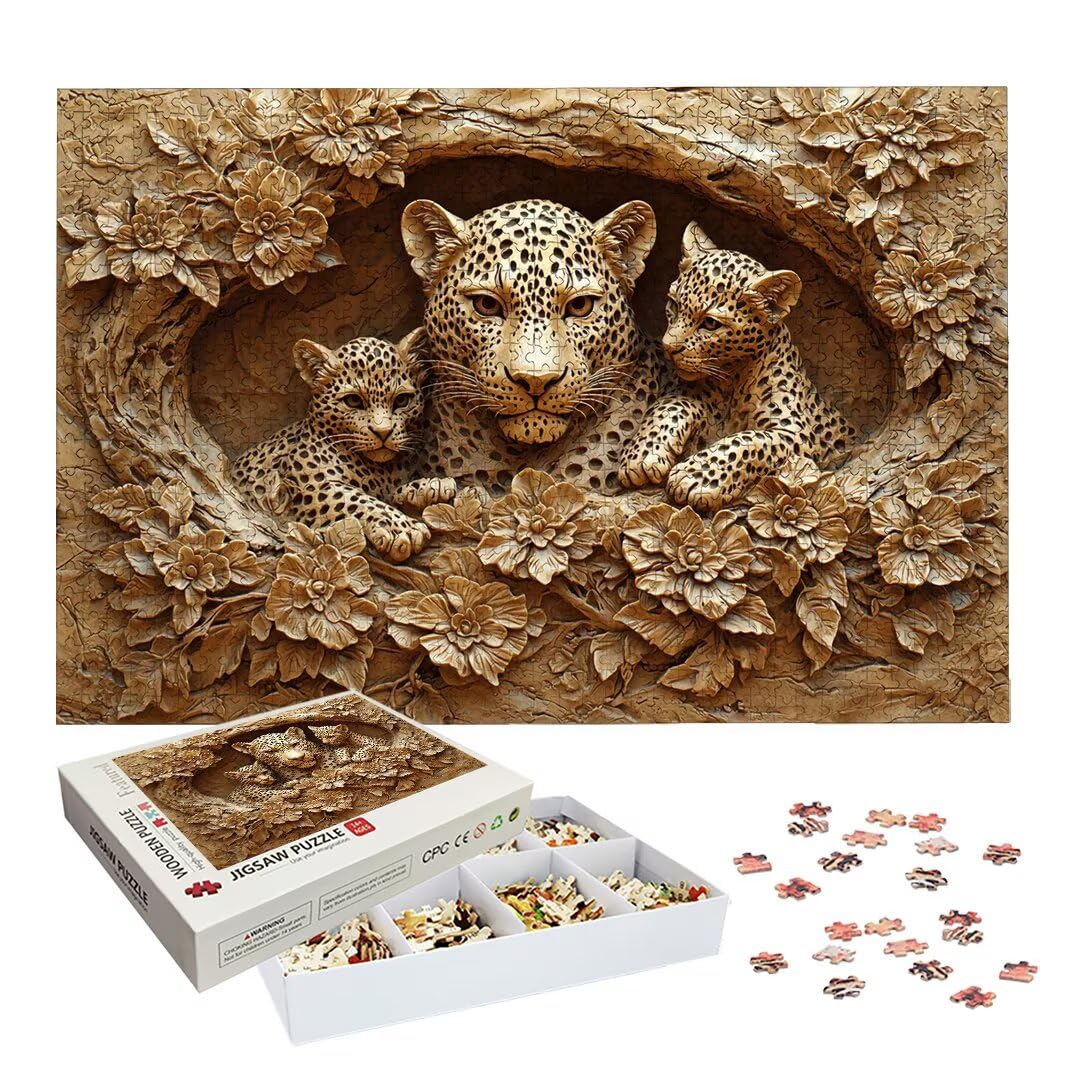 Puzzle 1500 Piezas, Puzzle Leopardo de Madera para Adultos, Regalos -2544
