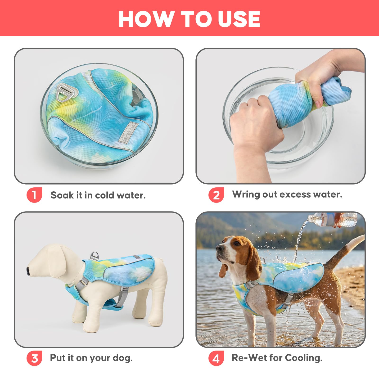 KYEESE Gilet rafraîchissant léger pour chien avec bretelles réglables - Chemise rafraîchissante en maille avec anneau en D - Protection UV et bande réfléchissante - T-shirt pour animal domestique