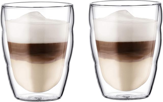 Bodum 10484-10 PILATUS Glass Set (Double-Walled, Isolated, Dishwasher Safe, 0.25 L/8 oz) - Pack of 2, Transparent