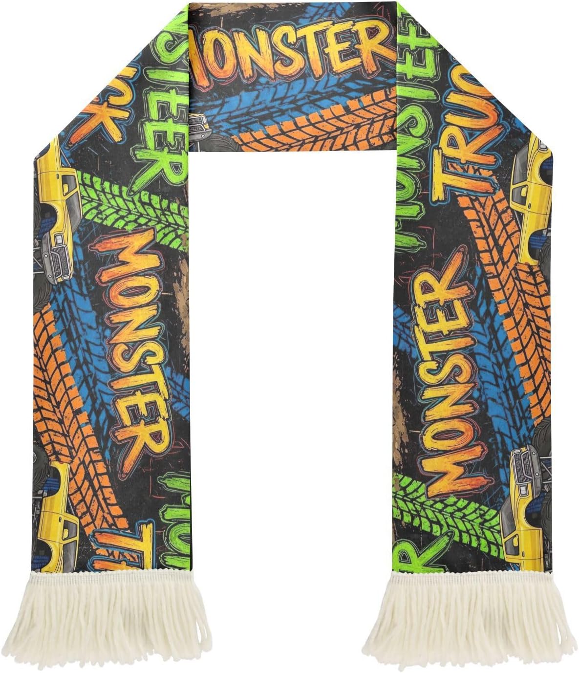 CHIFIGNO Monster Truck Grunge Sports Fan Scarf Towel, Soft Polyester Cheering Banner for Soccer Games, Quick Dry Sweat Absorbent