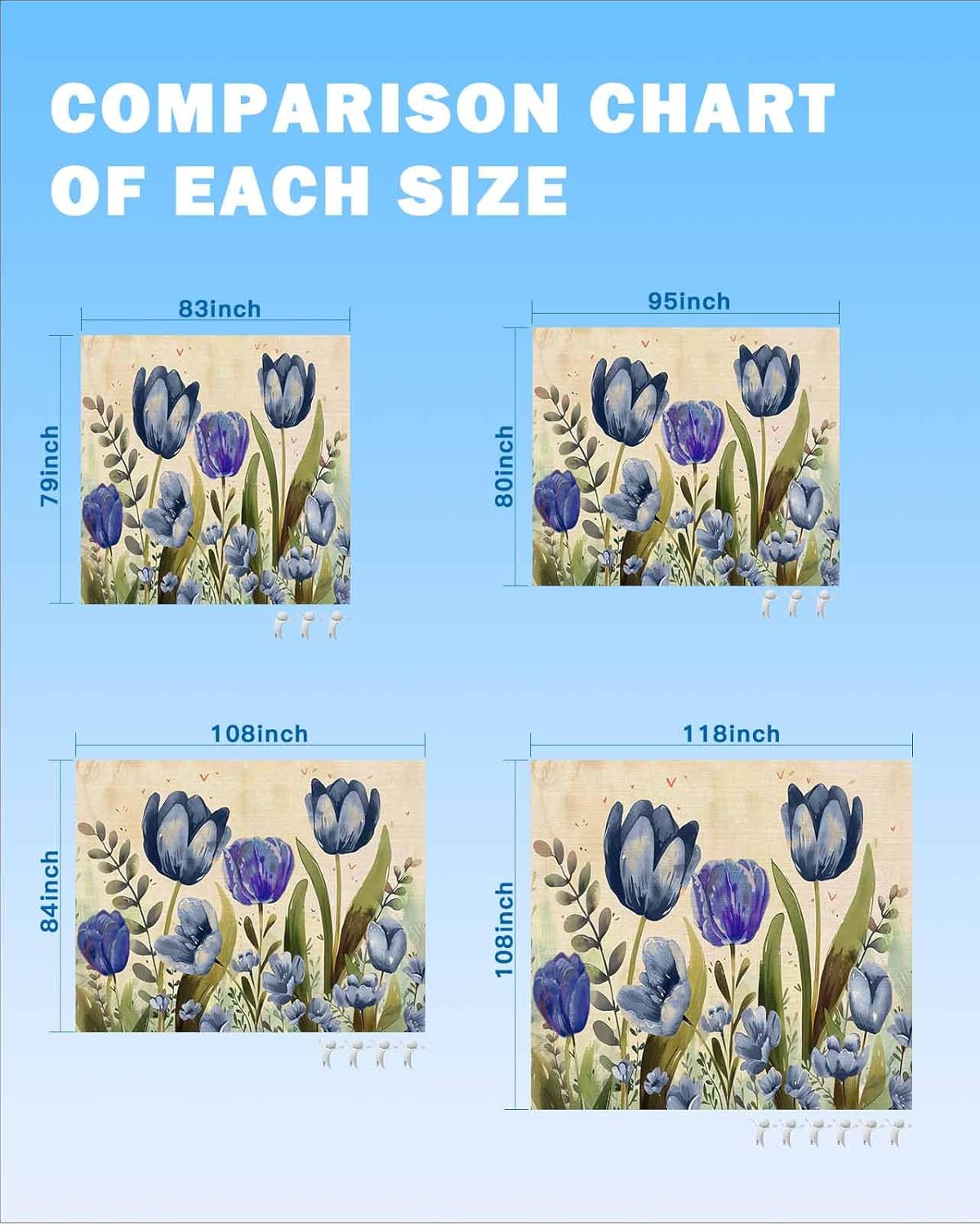 Tulip Blue Purple Flower on Burlap Beach Blanket Waterproof Sandproof Outdoor Picnic Mat 95"x80" Watercolor Botanical Leaves Lightweight Large Beach Blankets with 4 Stake & 4 Corner Pockets