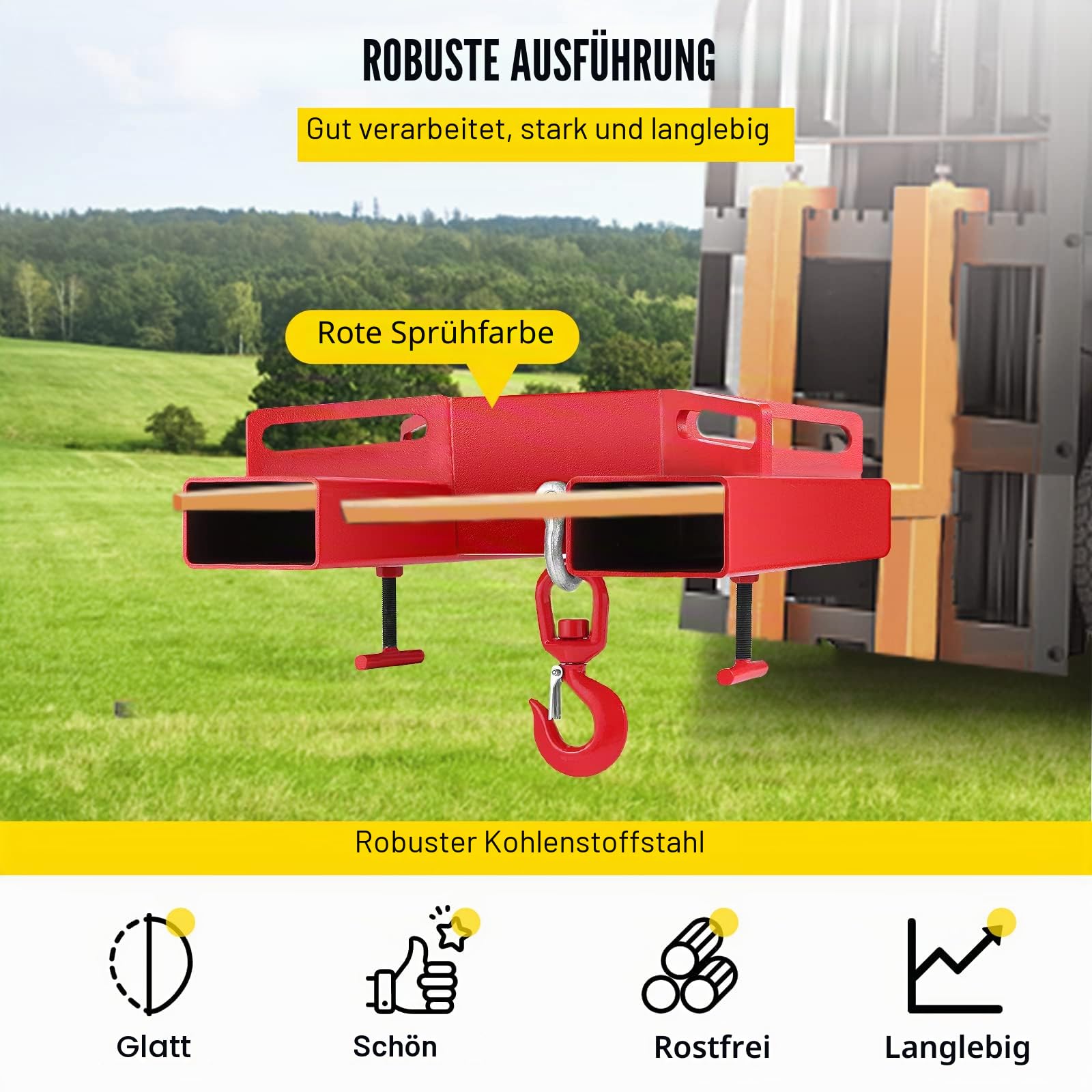 VEVOR 3T Haken Gabelstapler Haken Doppelte Gabel Design, 3000 kg Gabelstapler-Hebehaken Kohlenstoffstahl, 530 x 530 x 170 mm Gabelstapler Hebezeug Schwenkhaken Mobilkran Gabelstapler Anbaugeräte