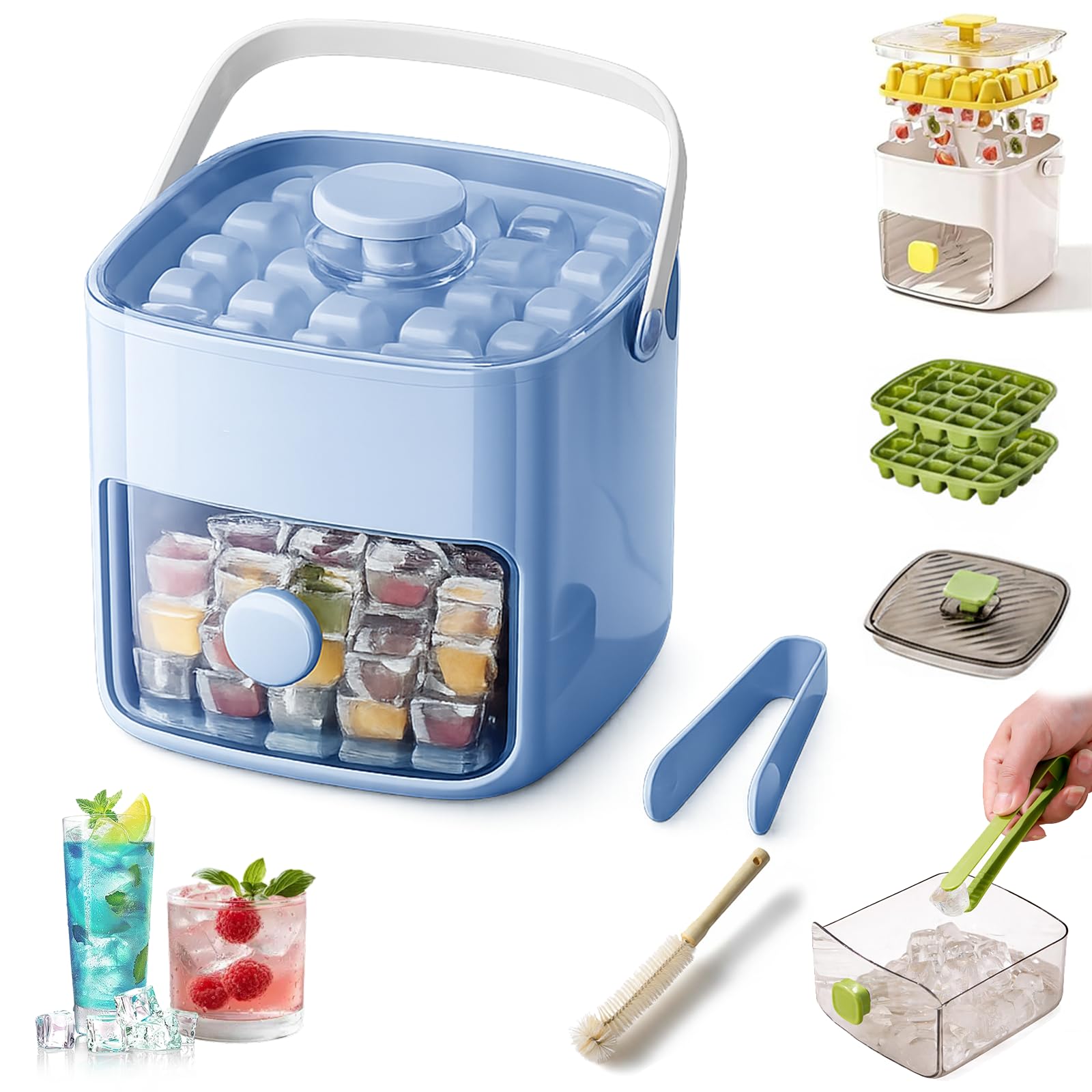 2026 New 2-in-1 Large Capacity Ice Maker & Storage Bin Set, Portable Ice Maker with Lid and Storage Box (48 Cubes), Easy Press Release Ice Cube Tray with Tongs for Cocktails and Drinks (D-PP)