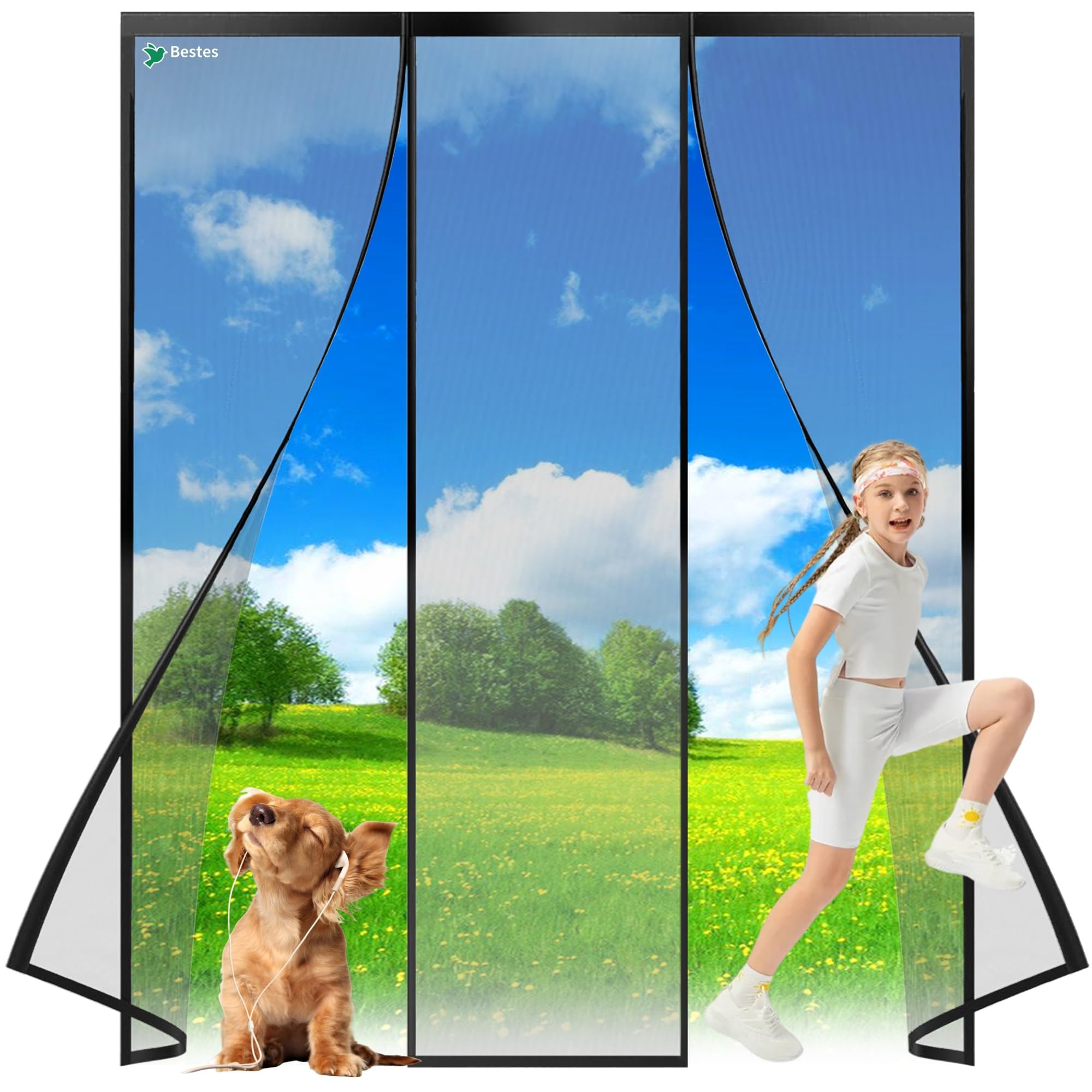 Bestes Black Magnetic Fly Screen Door Nets, 120X210cm Insects Protection Double Door With Powerful Magnets And Full Frame, Nets Patio Curtain Insect Mesh For Keep Insects Out Install,Without Drilling