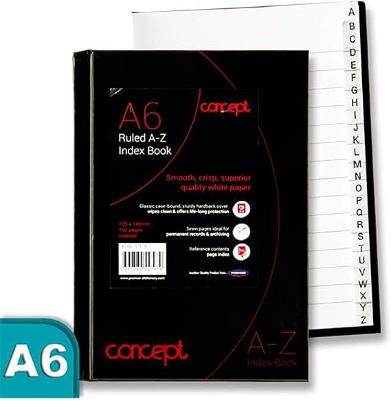 Concept Notebook A6 Lined Hardcover Notebook, Premium Paper, Ruled Journal Notebook, Address Book, Organiser, Student & Teacher Planner, Perfect for School, Office & Home