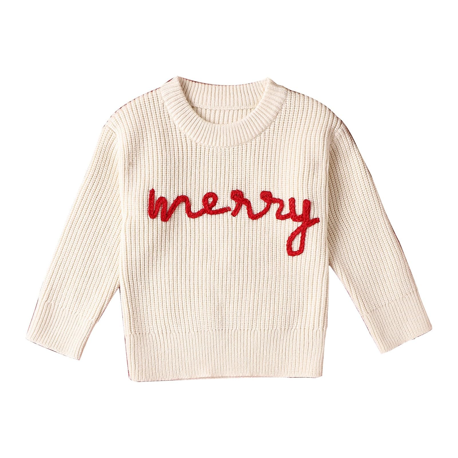 RNTOP Baby Toddler Girls Boys Christmas Sweater Pullover Embroidered Knitted Sweatshirts Long (White, 6-12 Months)