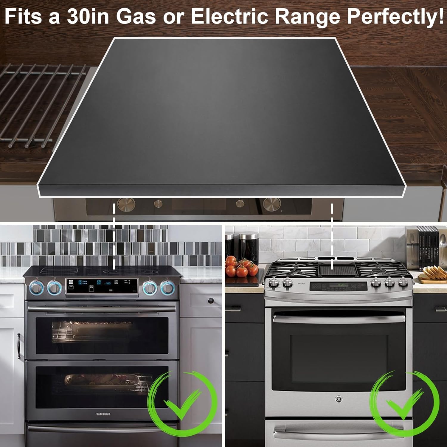 Stove Cover - Stainless Steel Stove Top Cover Board, Heat Resistant Gas Stove Cover, Black Stove Top Covers for Counter Space, Sink, RV and Electric/Gas Stove Tops (30"L x 22" W x 2.5''H)