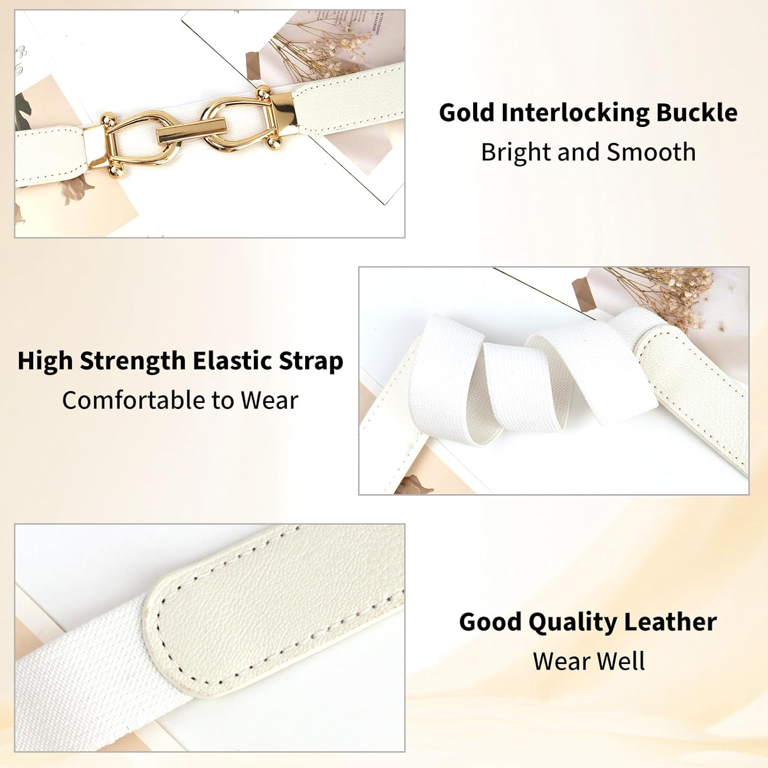 Women Stretchy Thin Waist Belt, Retro Elastic Skinny Belt with Gold Buckle for Ladies, Perfect for Dresses & Shirts, 2 Pack - Image 2