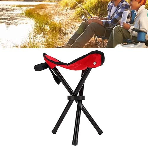 Miniatura 6 de Taburete trípode para camping, portátil plegable trípode, silla de campamento ligera para senderismo, caminar, pesca, viajes, mesa y silla (rojo)