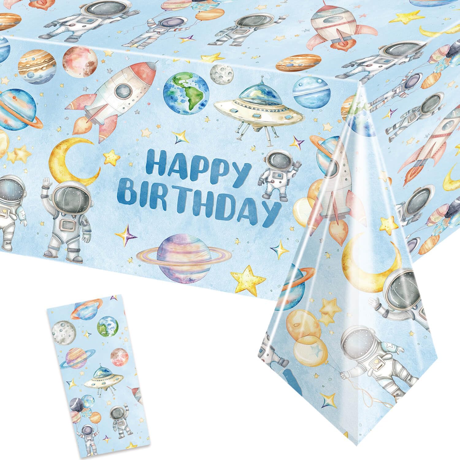 Space Birthday Party Tablecloths 1pc First Trip Around The Sun Table Cover Two The Moon Table Cloths for Ourter Space Theme Boys Baby Shower 1st 2nd 3rd 4th 5th 6th Birthday Party Tablecover 108"x54"