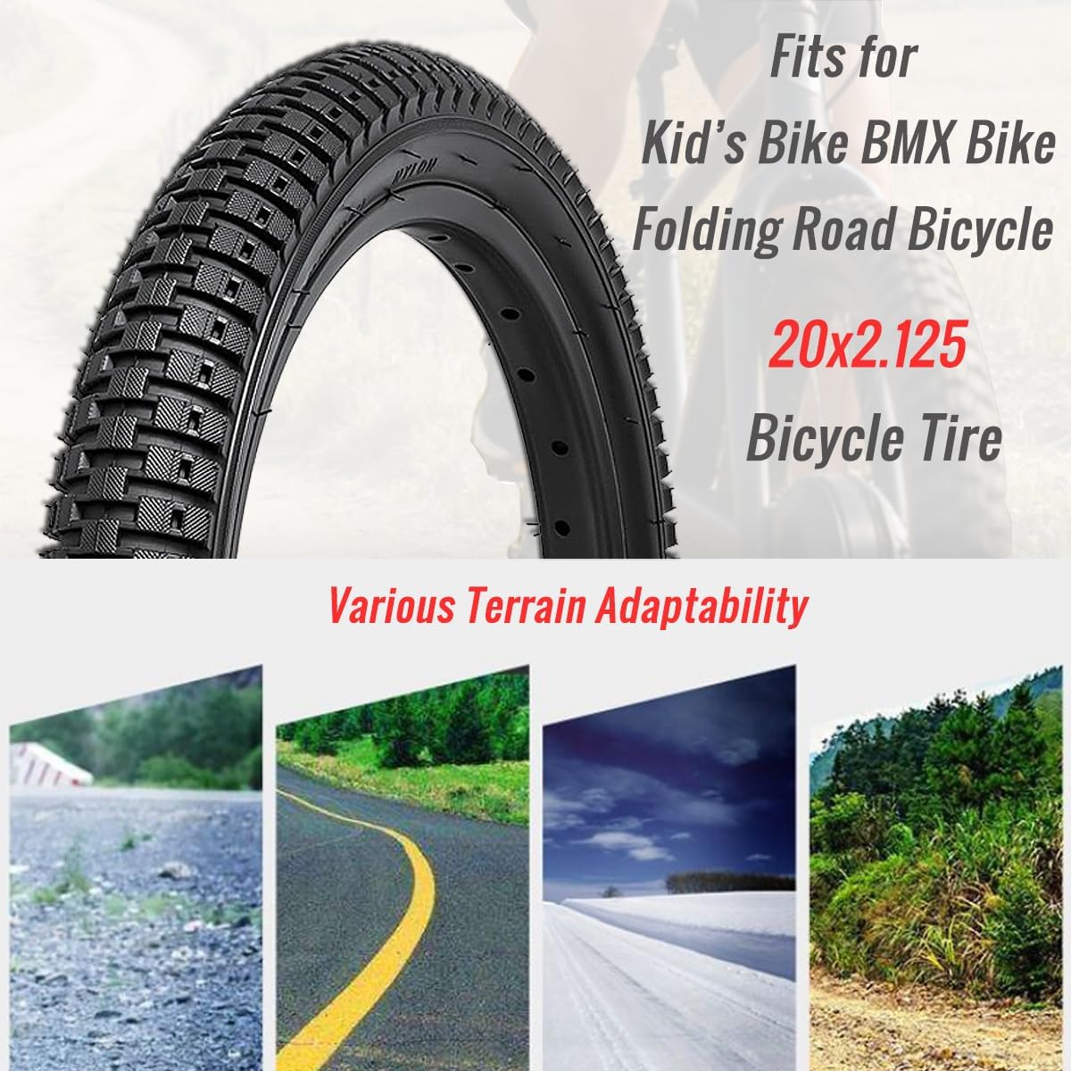 Bike Tyres, CATAZER 12/14/16/18/20x2.125 Bicycle Tire Rubber Wear-Resistant for BMX Folding Road Bicycle Mountain Bikes