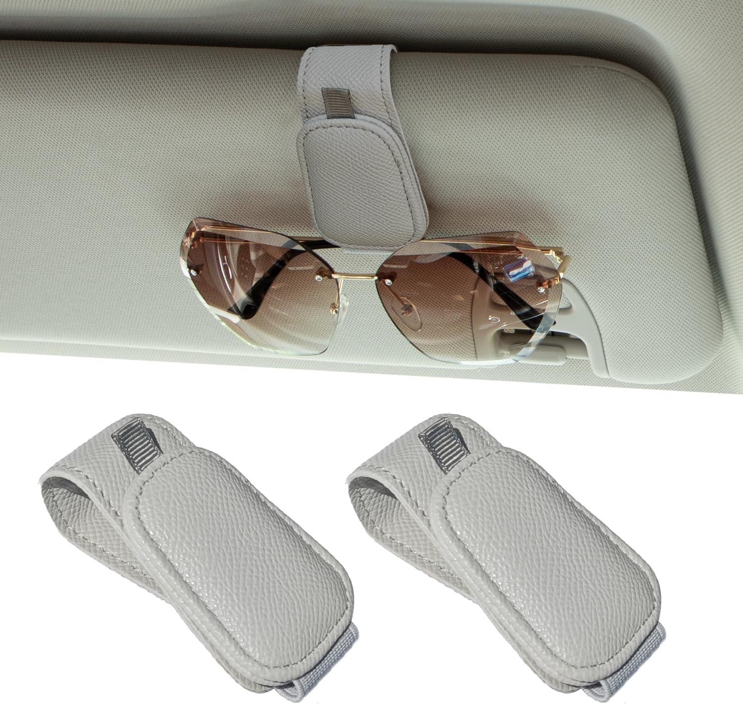 2 Packs Magnetic Sunglass Holder for Car Visor - Universal Sunglasses Clip for Different Size Eyeglasses - Convenient Interior Car Accessories (Grey)