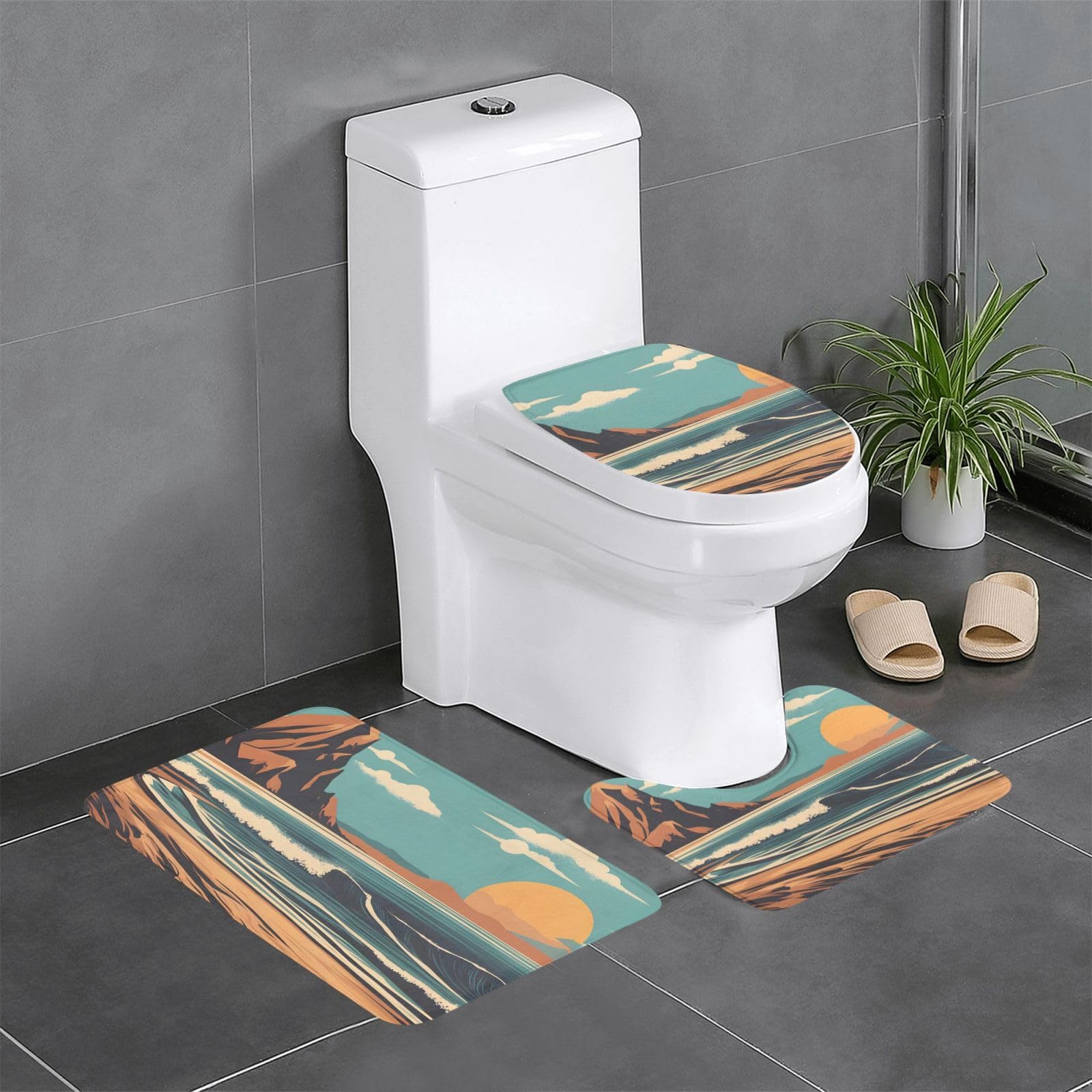 Tapis de salle de bain antidérapants surf (lot de 3) pour toilettes et coiffeuse