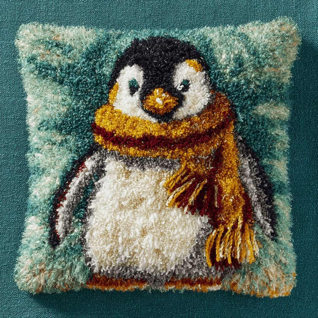 Kitquiver Latch Hook Kits Donkey for Adults,Penguin DIY Latch Hook Cushion Kits and Latch Rug Kits Cross-Stitch Embroidery Cushion Cover for Home Sofa Decoration 17X17 in