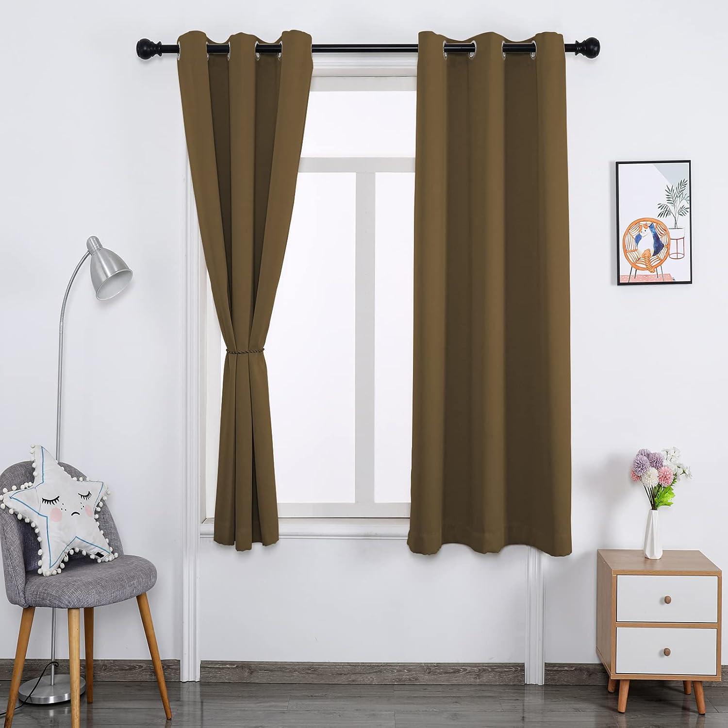 Set of 2 Panels Thermal Insulated Window Draperies Light Filtering Room Darkening Curtains for Living Room Grommet Curtains 34 x 45 Inch Coffee