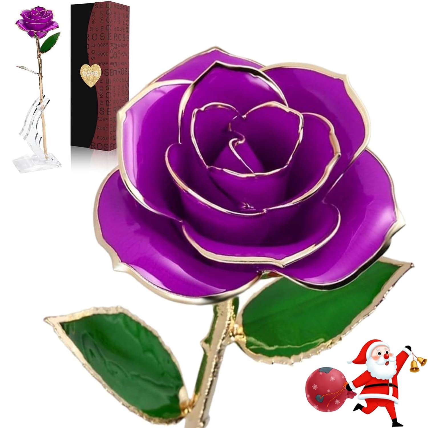 Domfish Flower Gifts for Women, Artificial Flowers Birthday Gifts For Women,24K Gold Rose with Transparent Stand&Box,Eternal Flower Gifts for Her For Valentine's Day&Mother's Day&Anniversary(Purple)