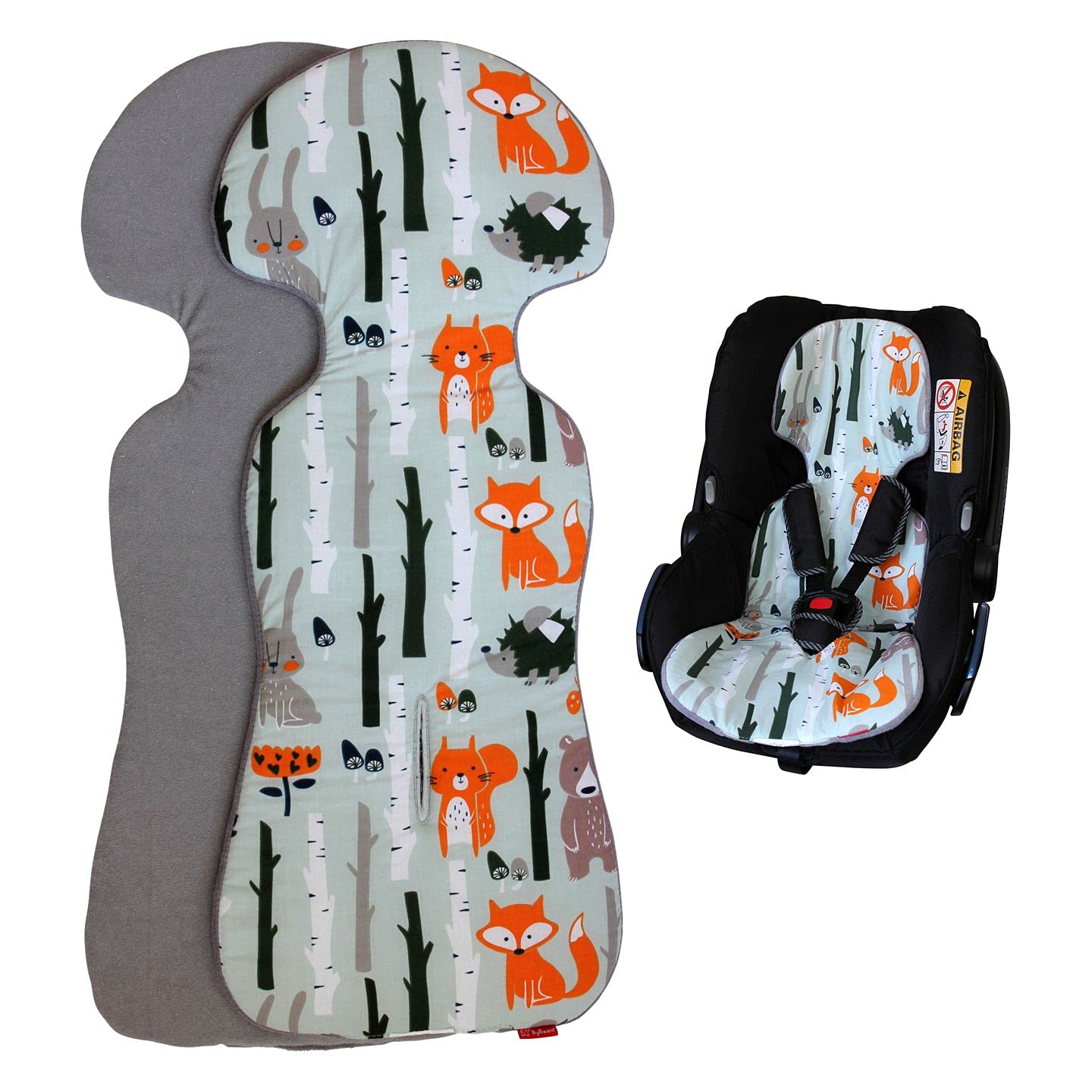 ByBoom Basics imbottitura per il seggiolino del bebè, 77x32 cm, per ovetto, passeggino, buggy, p.es. per Maxi-Cosi, Inglesina, Chicco, Peg Perego, con lato in 100% cotone e lato in spugna, Made in EU