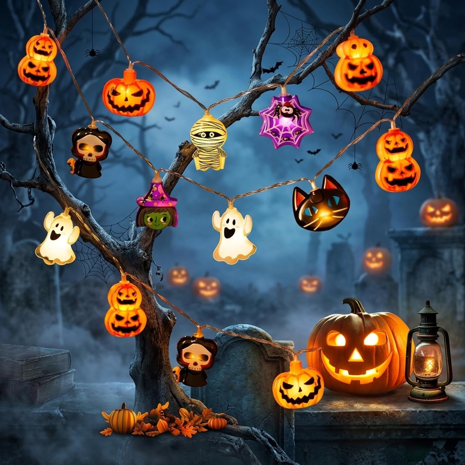 KARELLS Halloween String Lights Decorations,1.5M 10LED Funny Decorative Lights,Waterproof,Pumpkin Bat Ghost Spider Halloween String, for Home Indoor Outdoor, Halloween Thanksgiving Christmas