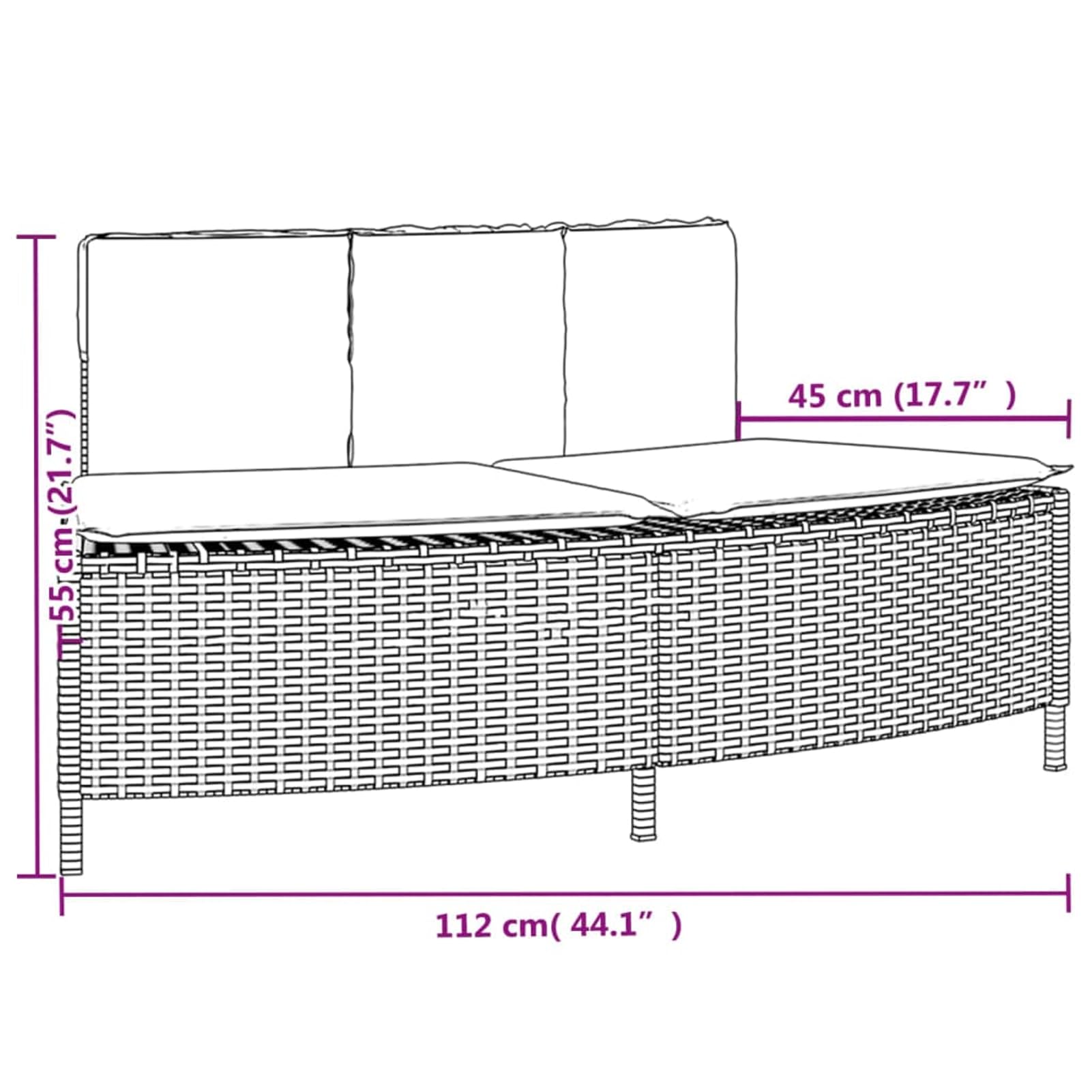 Ławka do jacuzzi, czarna, 112 cm, polirattan, stal malowana proszkowo | Odporna na promieniowanie UV, zdejmowana poszewka nadająca się do prania, modułowa konstrukcja, nośność 110 kg