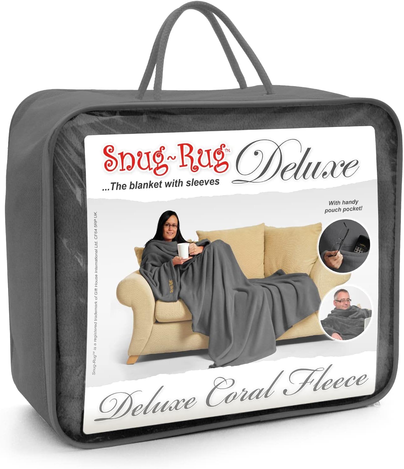 DELUXE Blanket With Sleeves | GENUINE SnugRug Sleeved Blankets | 260gsm Luxury Cosy Super Soft Coral Fleece Soft Fabric Long Oversized Sleeves & Pouch Pocket | Adults Size (Slate Grey)