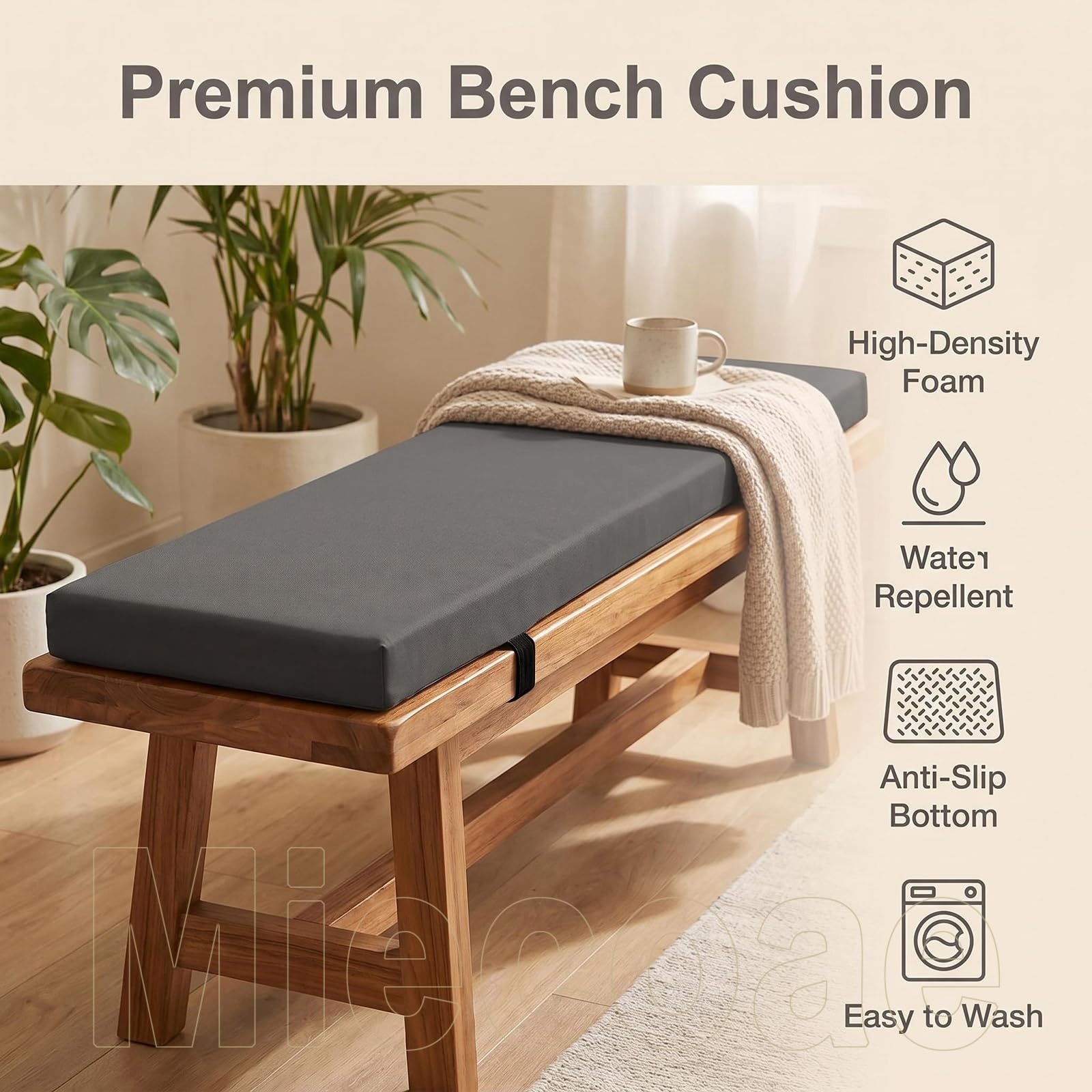 Cuscino per Sedia a Dondolo Antiscivolo, Cuscino Dondolo Sospeso Impermeabile 80% da Giardino, Cuscino per Panca Esterno Interno, Spesso 5cm, per Patio Panchina(Beige,210x45 cm 83x18 in)