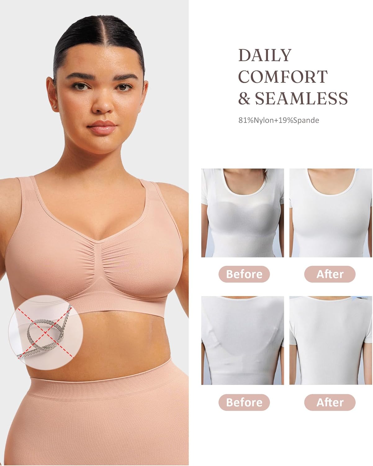 FeelinGirl Bras for Women No Underwire Seamless Smooth Bralette Full Coverage Comfy Everyday Bras with Wide Straps - Image 4