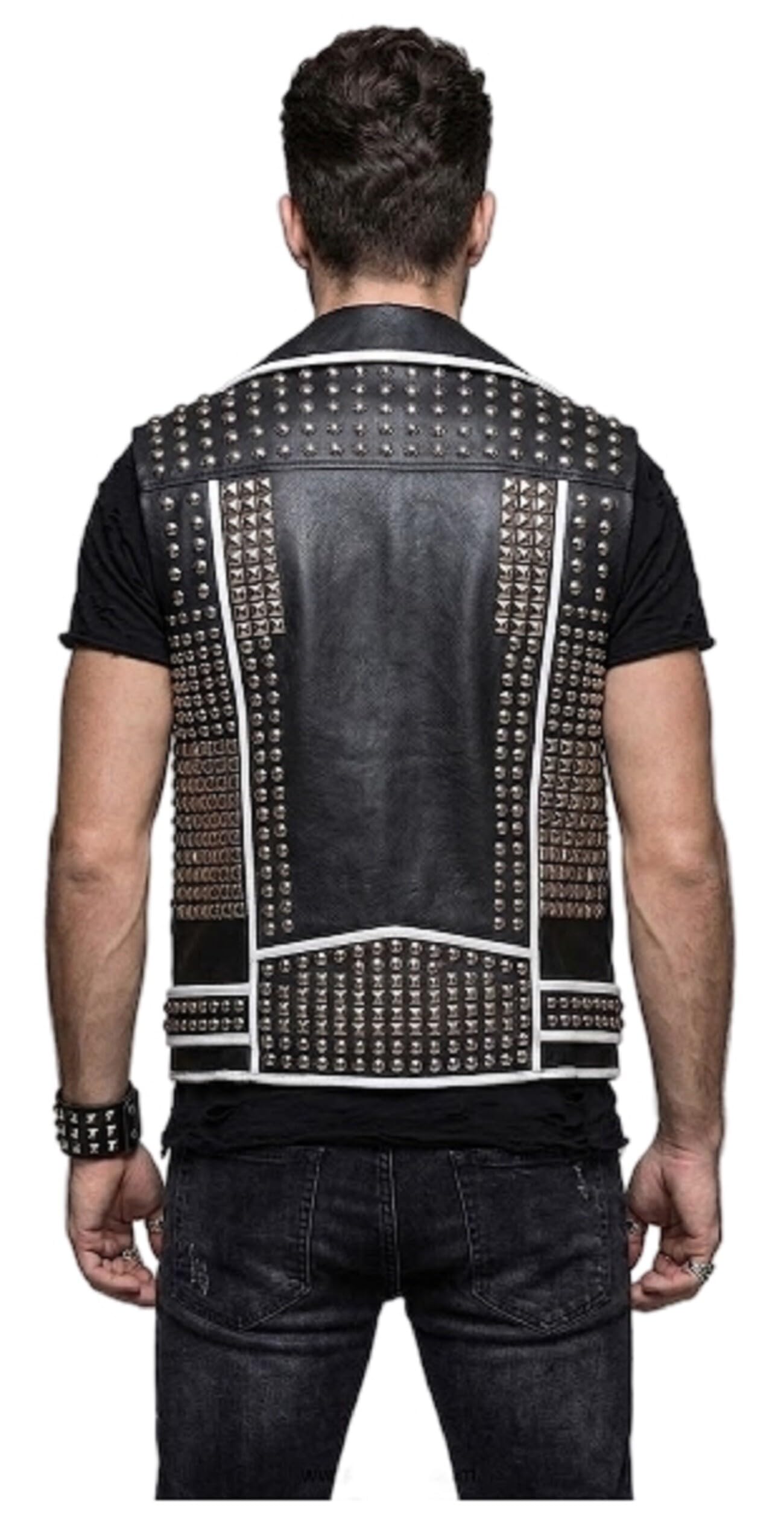 HF, gilet da motociclista da uomo, stile punk rock, in pelle di alta qualità, con borchie e teschi