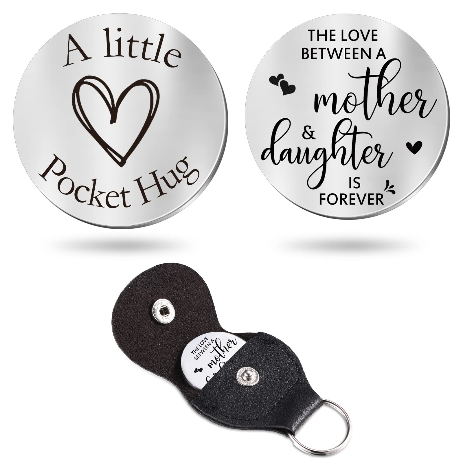 Sureio Pocket Hug Token Long Distance Relationship Keepsake Stainless Steel Double Sided Inspirational Gift with Keychain