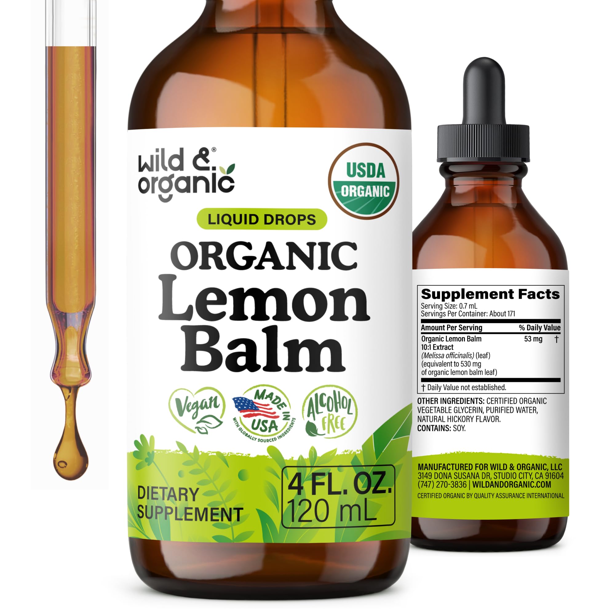USDA Organic Lemon Balm Tincture for Good Mood - Melissa Drops - 4 oz