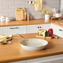KARACA Swiss Crystal Non-Stick Pan, 32cm, Stainless Steel Handle, Ceramic Coating, Induction Compatible, Almond Cream