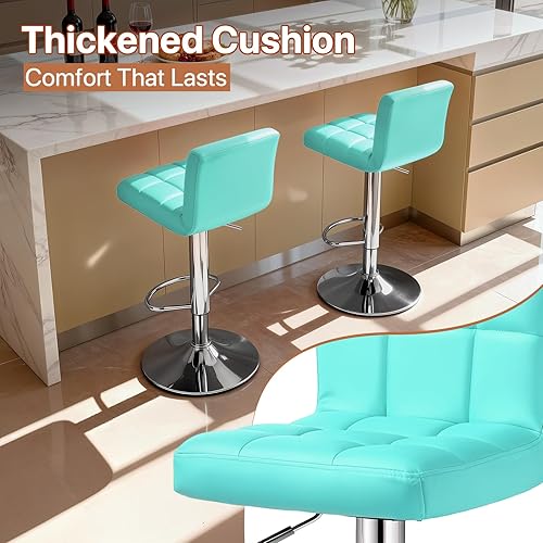 Miniatura 31 de Magshion Juego de 2 taburetes de bar, modernos taburetes de bar giratorios de piel sintética con respaldo, sillas de bar cuadradas ajustables sin