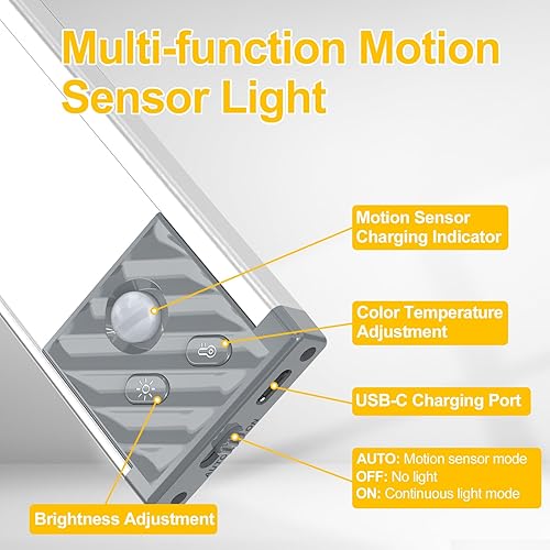Miniatura 2 de CosyPic Luces para debajo del gabinete, 40 luces LED para debajo del gabinete, 3 colores y brillo, luz inalámbrica con sensor de movimiento, luces
